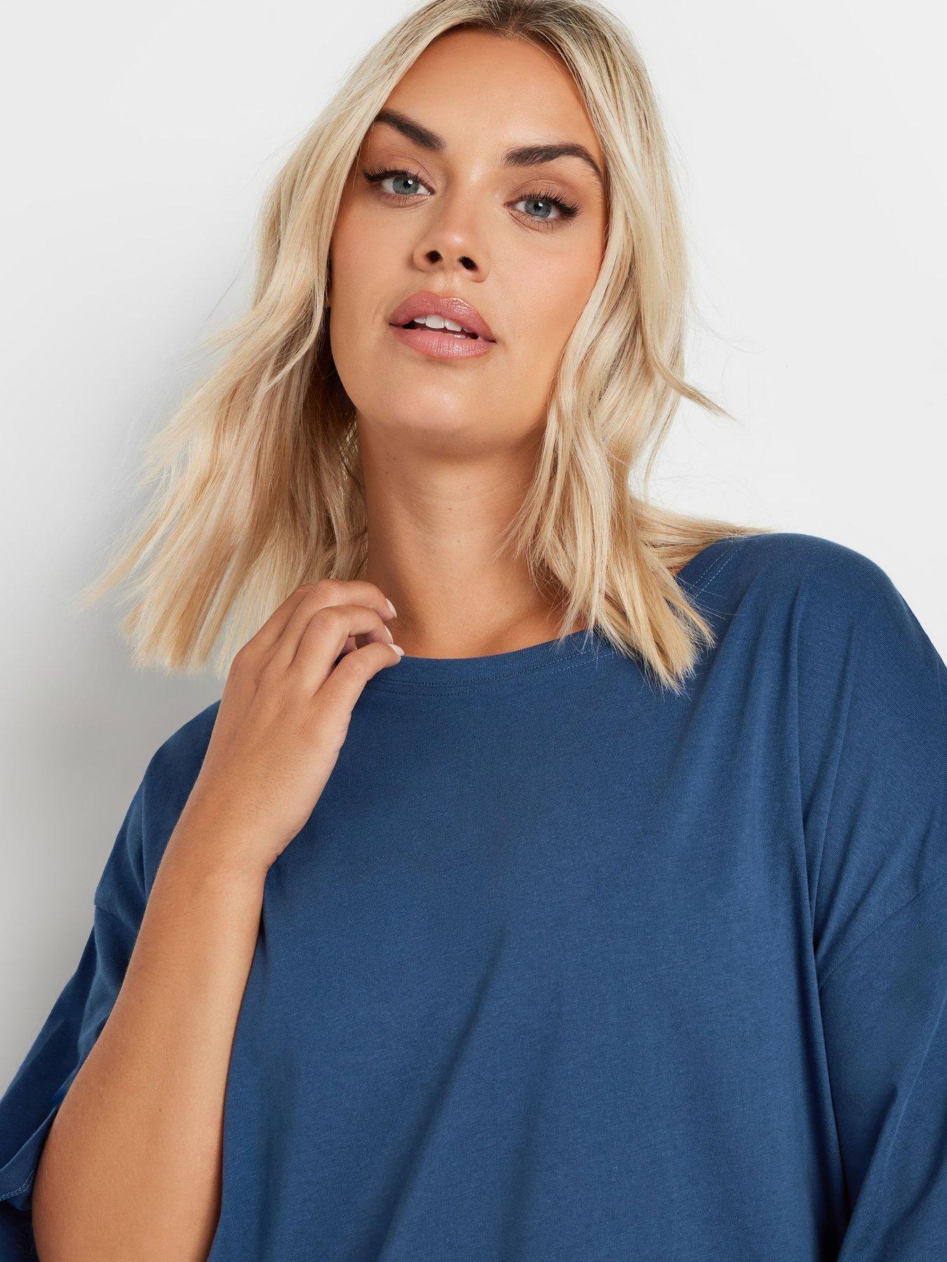 yours-curve-basic-long-line-t-shirt-blueoutfit