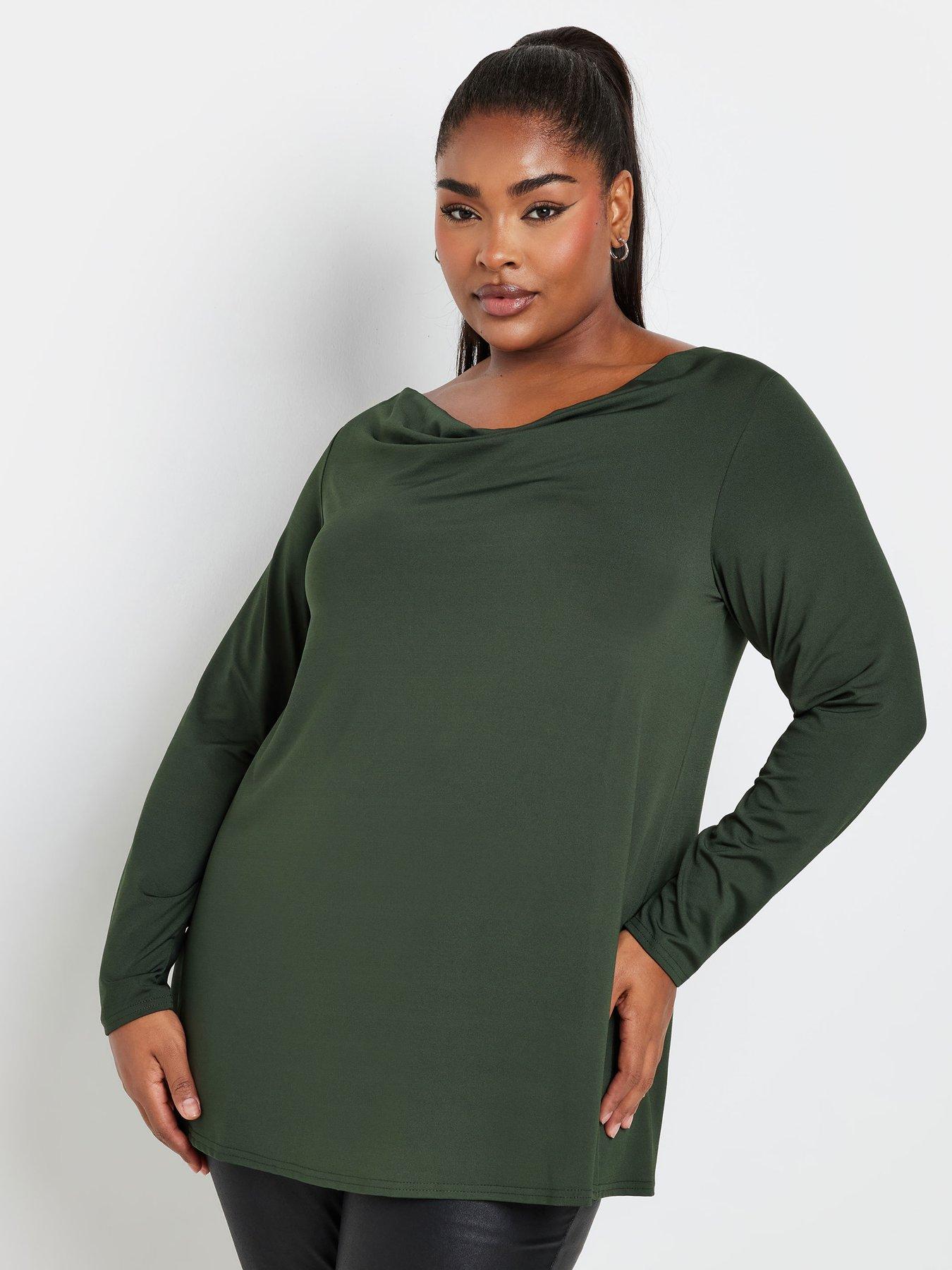 yours-curve-long-sleeve-cowl-neck-top-green