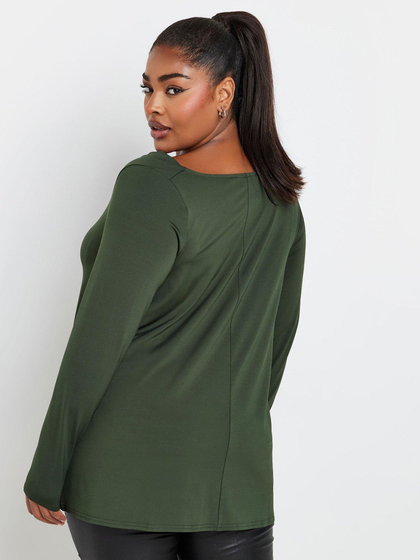 yours-curve-long-sleeve-cowl-neck-top-greenstillFront