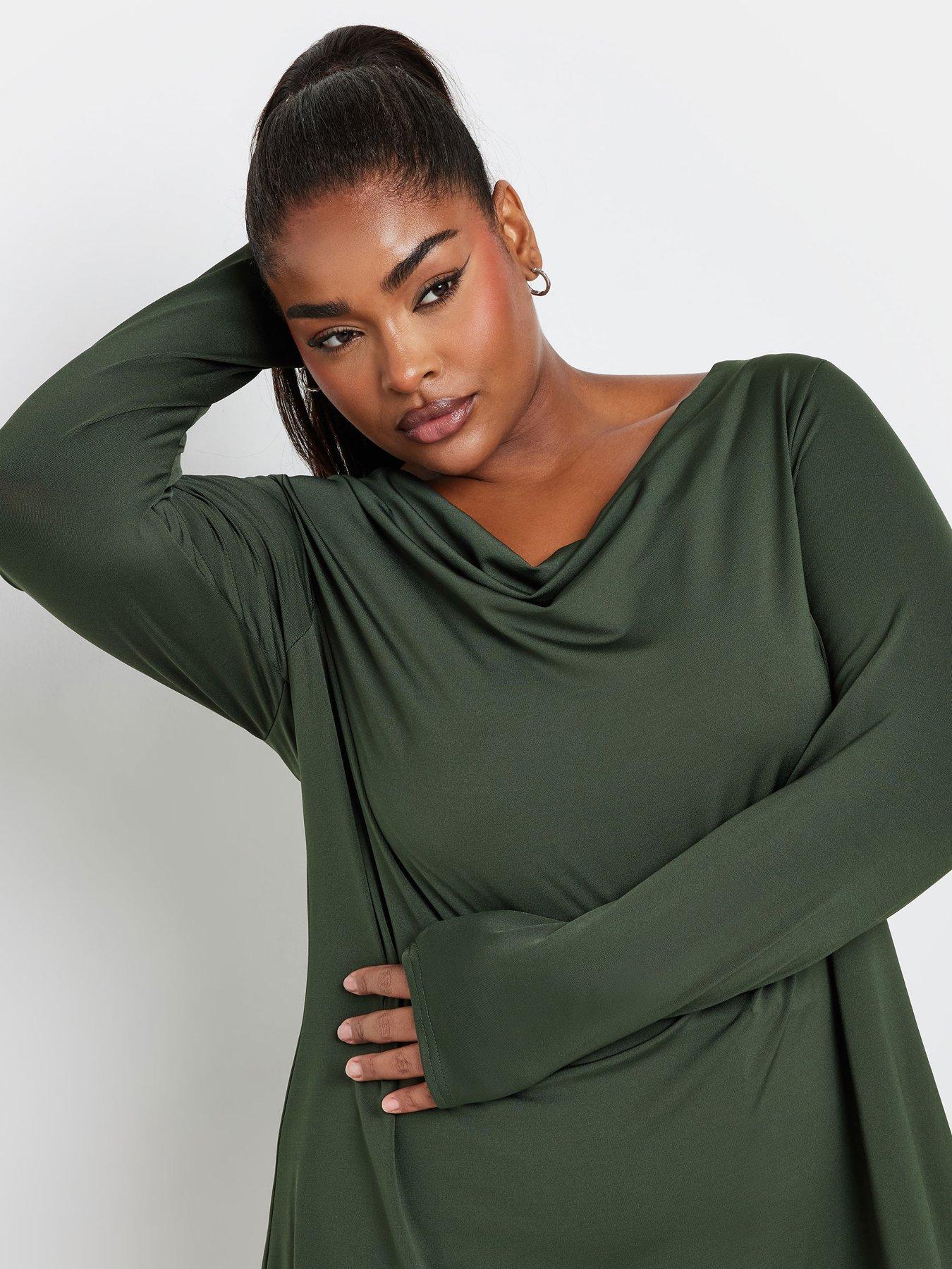 yours-curve-long-sleeve-cowl-neck-top-greenoutfit