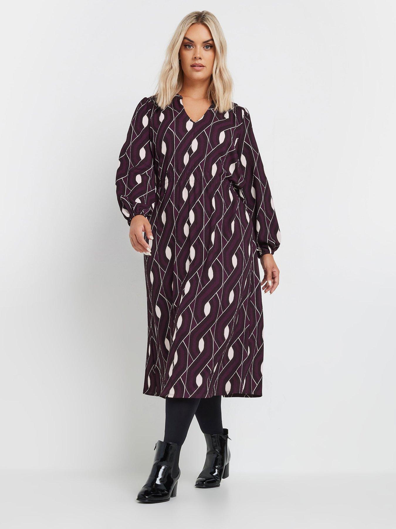 yours-curve-long-sleeve-printed-dress-red