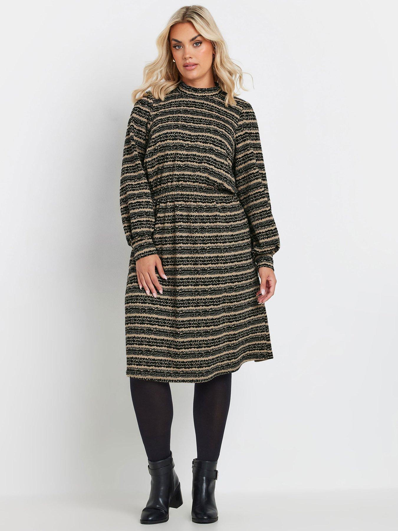 yours-curve-striped-textured-dress-blackfront