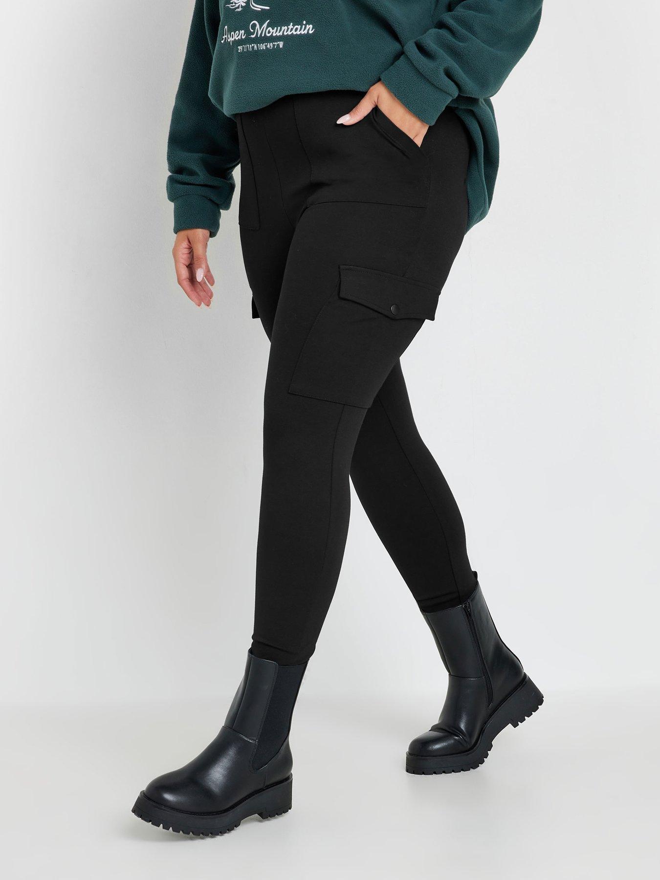 Yours Curve Cargo Pocket Ponte Leggings - Black