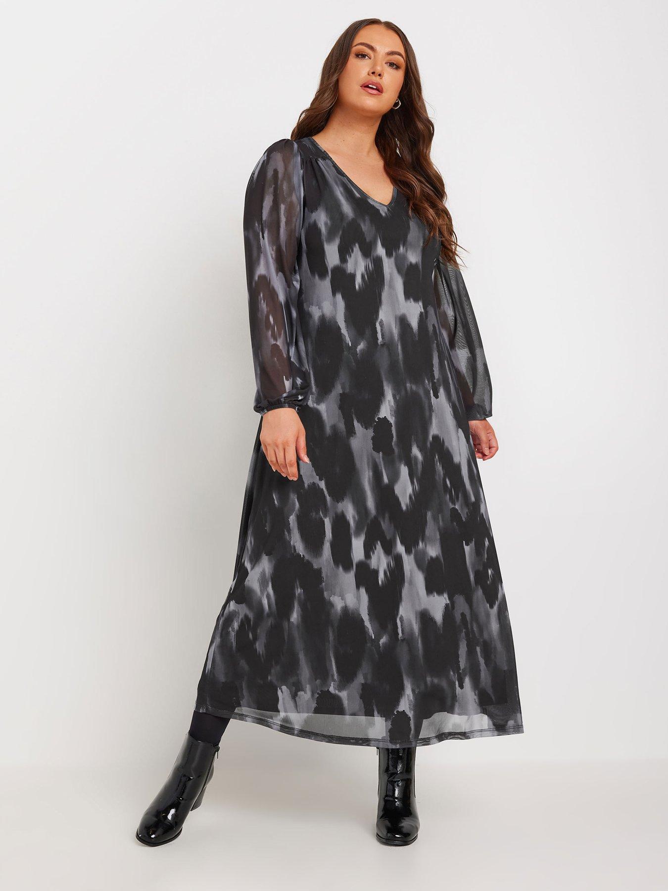 Image of Yours Curve Balloon Sleeve Mesh Maxi Dress - Grey