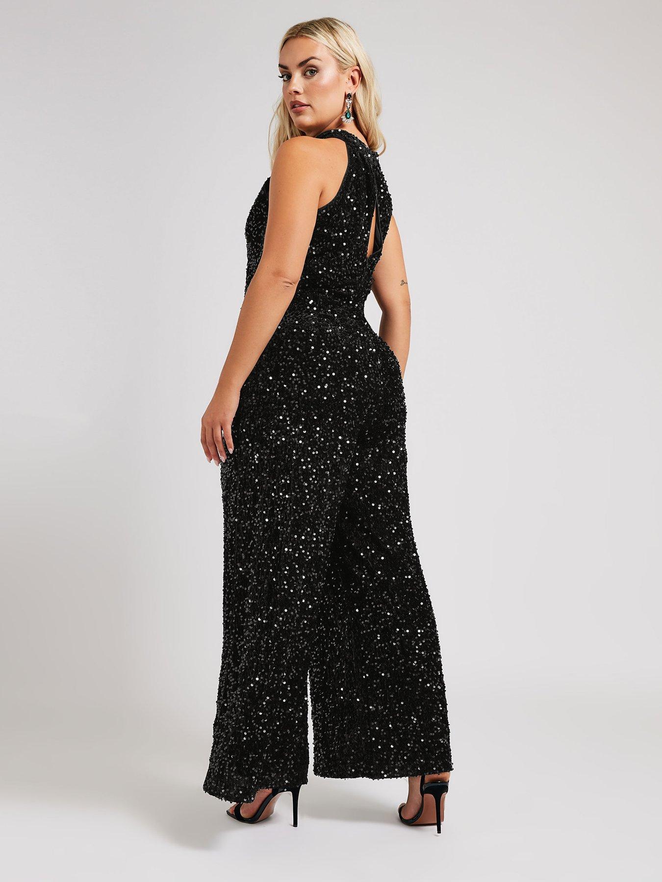 yours-curve-sequin-velvet-choker-jumpsuitstillFront