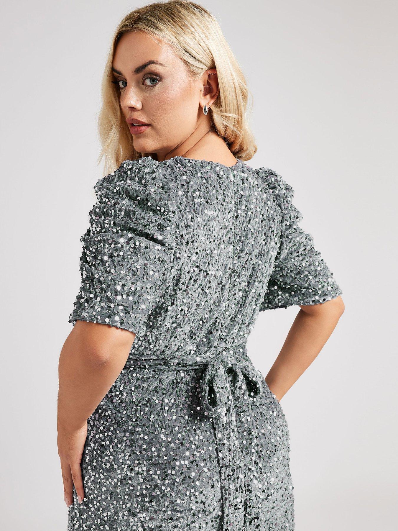 yours-curve-sequin-velvet-puff-sleeve-wrap-dressoutfit