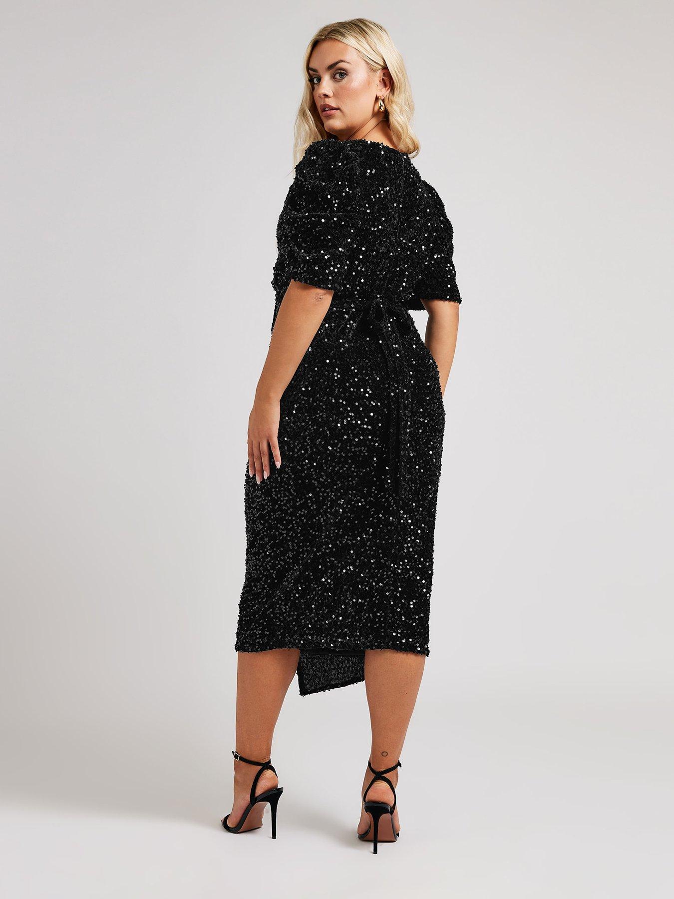 yours-curve-sequin-velvet-puff-sleeve-wrap-dressstillFront