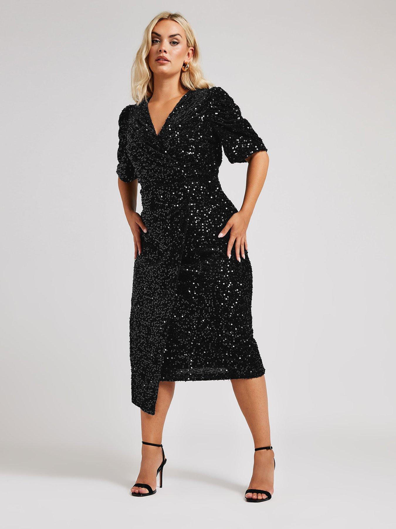 yours-curve-sequin-velvet-puff-sleeve-wrap-dressback