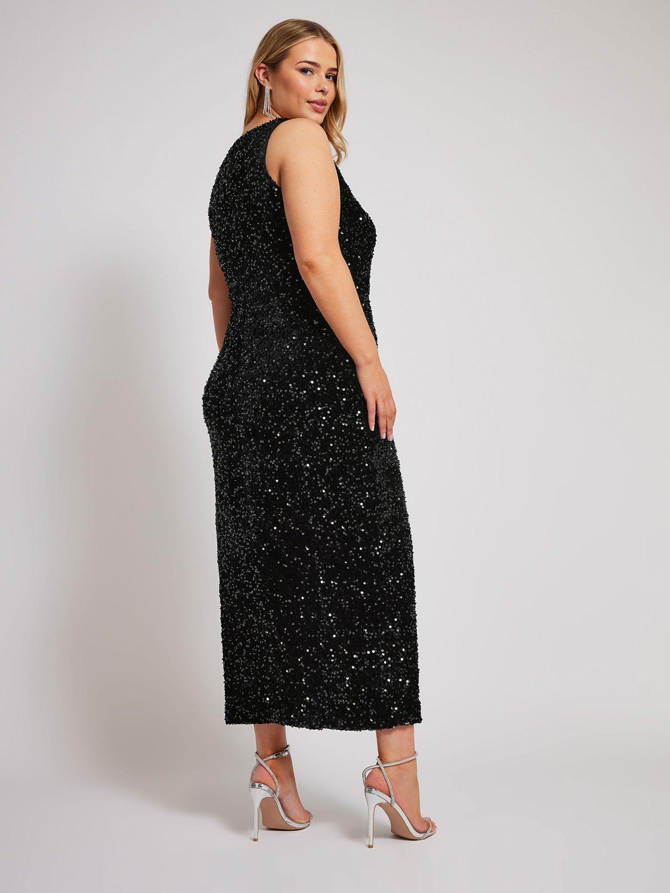 yours-curve-sequin-velvet-plunge-v-neck-dressstillFront