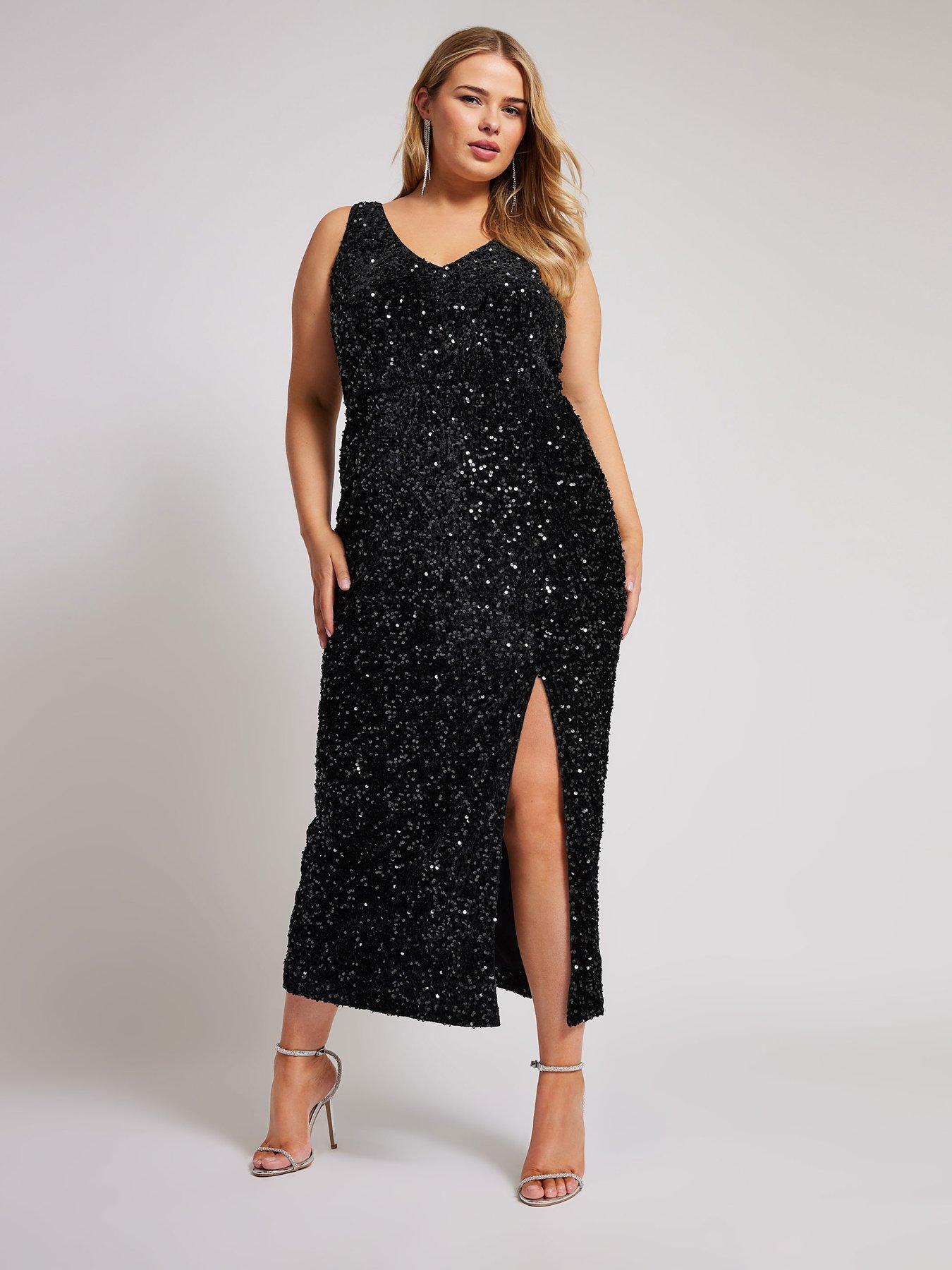 yours-curve-sequin-velvet-plunge-v-neck-dressback