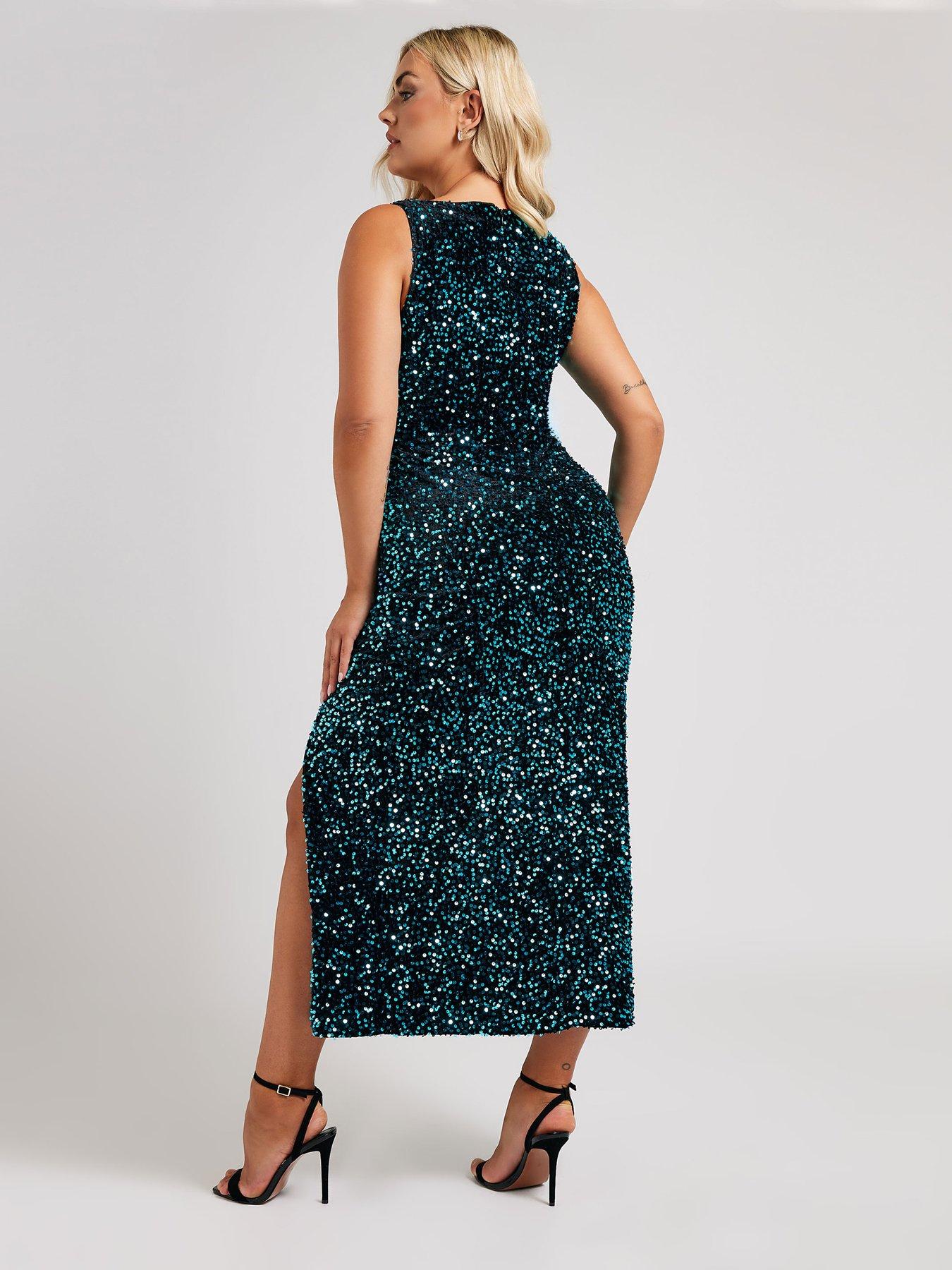 yours-curve-sequin-velvet-plunge-v-neck-dressstillFront