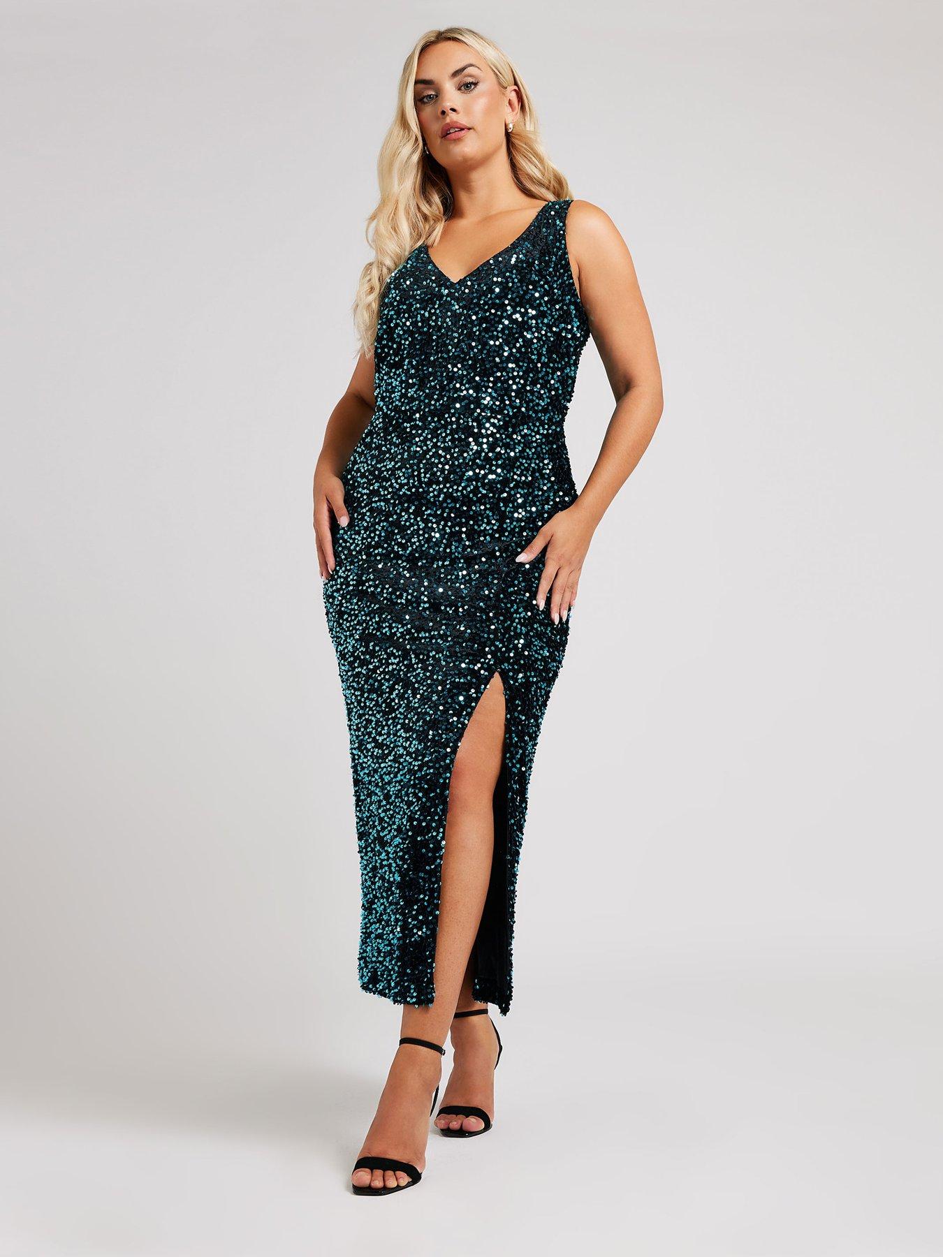 yours-curve-sequin-velvet-plunge-v-neck-dressback