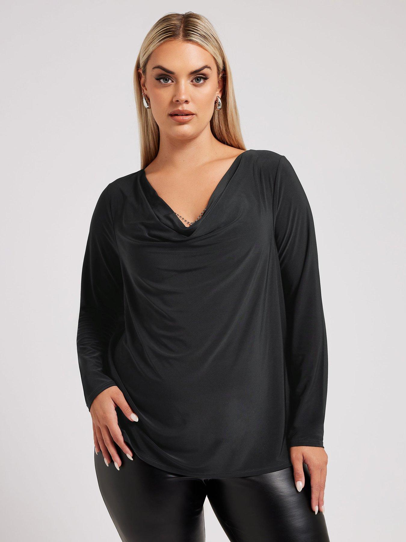 yours-curve-diamante-trim-cowl-top-black