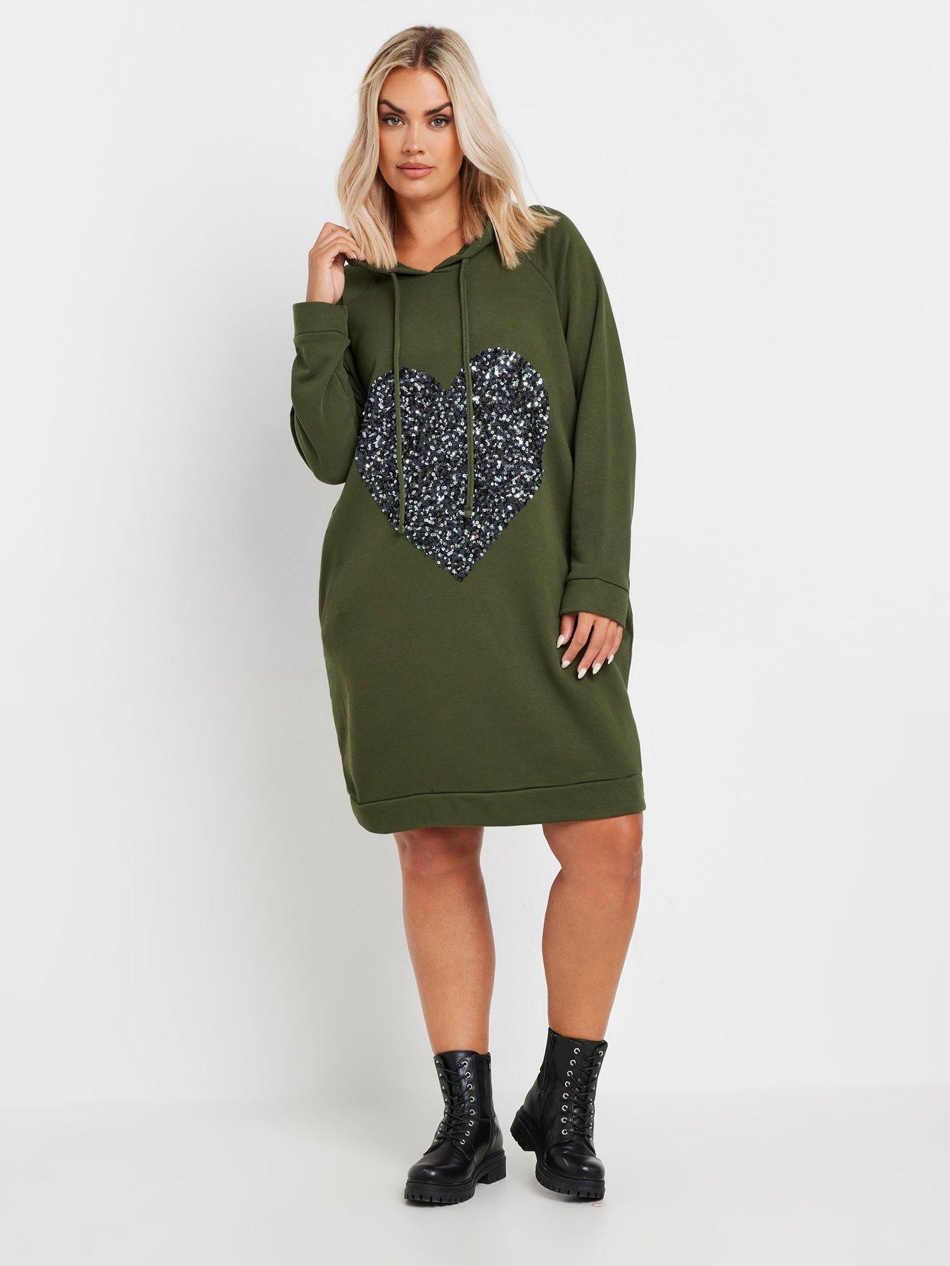 yours-curve-heart-embellished-hoodie-dress-green