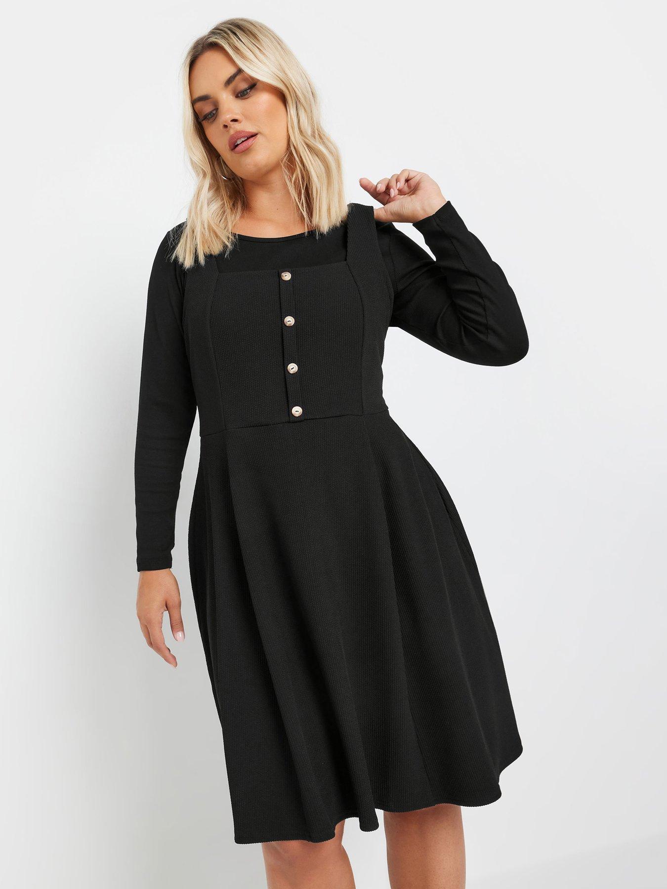 yours-curve-ribbed-pinafore-dress-black