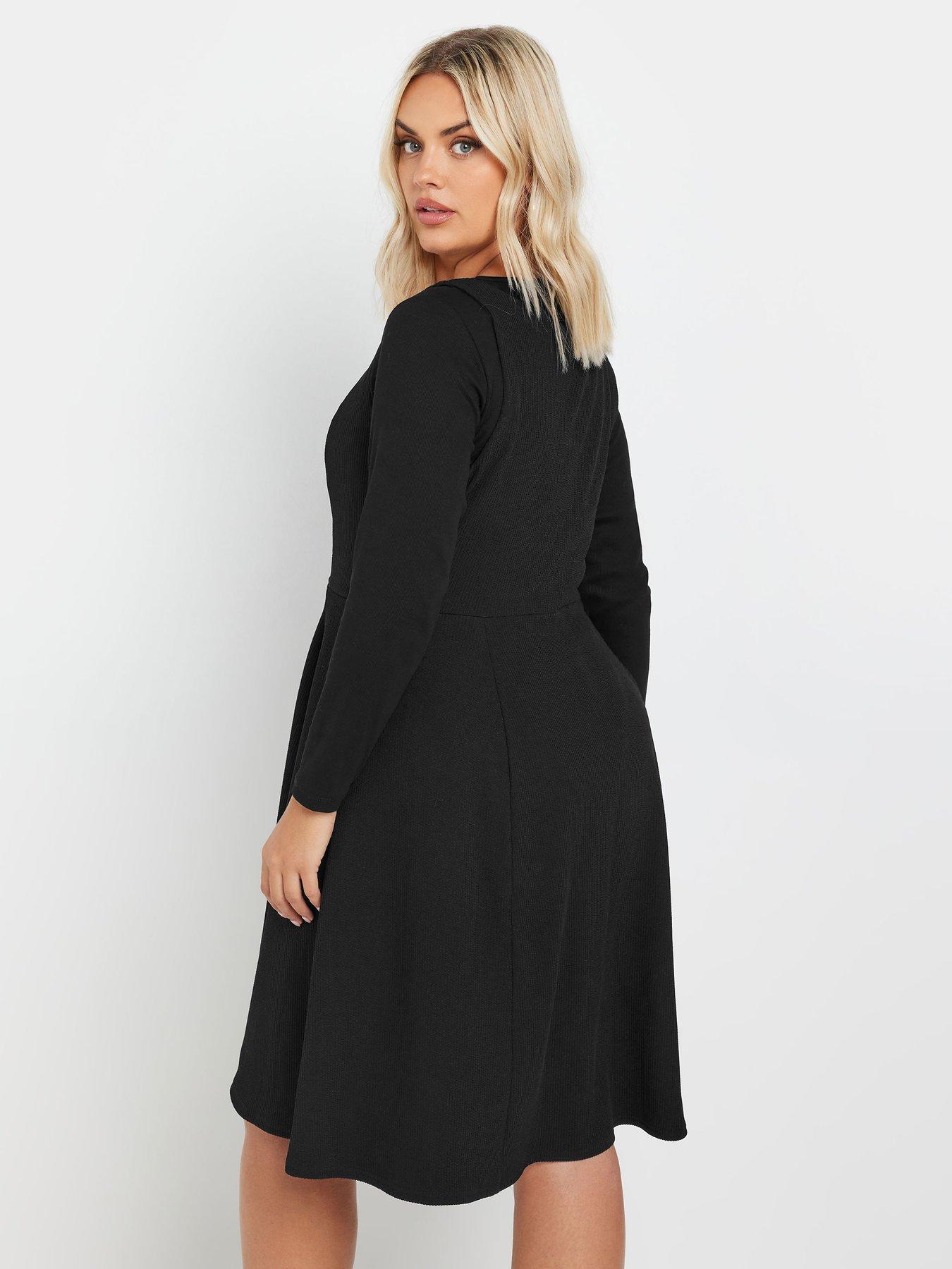 yours-curve-ribbed-pinafore-dress-blackstillFront