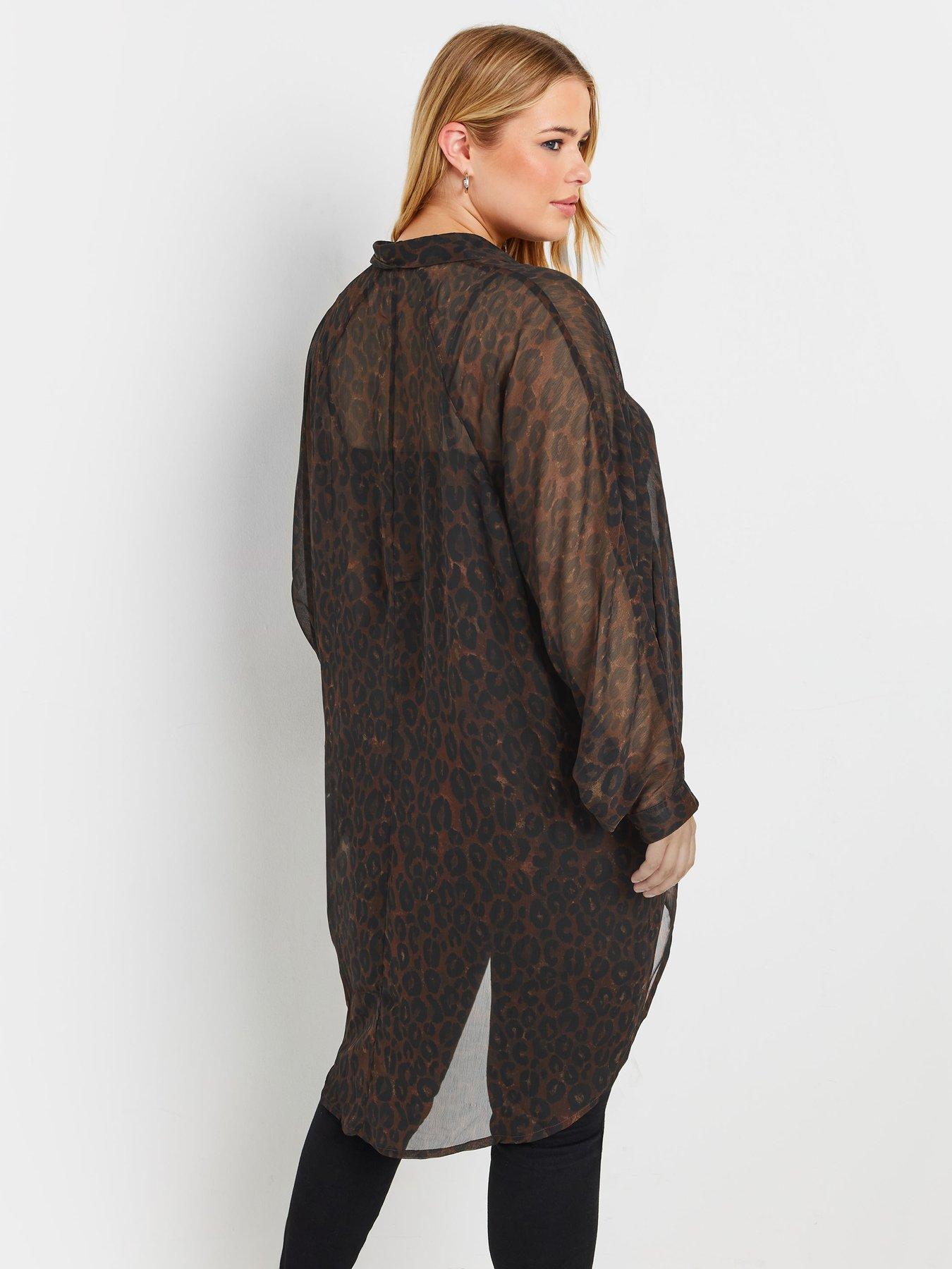 Image 2 of 4 of Yours Curve Extreme Dip Back Chiffon Shirt - Brown