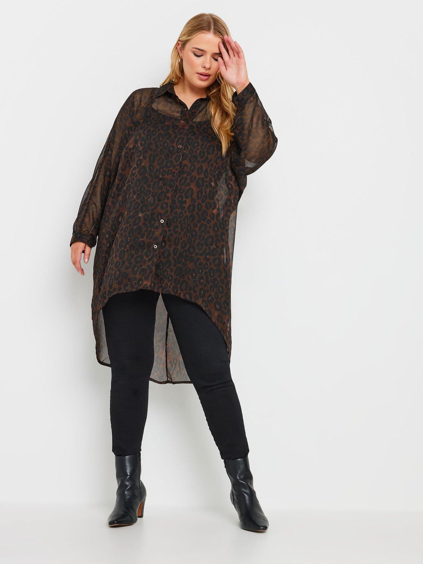 Image 3 of 4 of Yours Curve Extreme Dip Back Chiffon Shirt - Brown