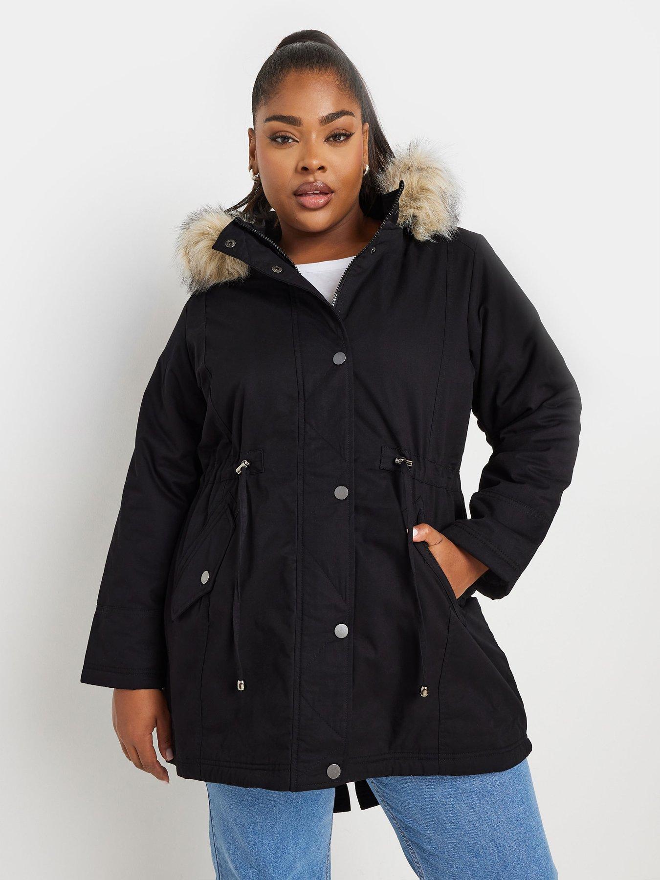 yours-curve-fur-trim-parka-black