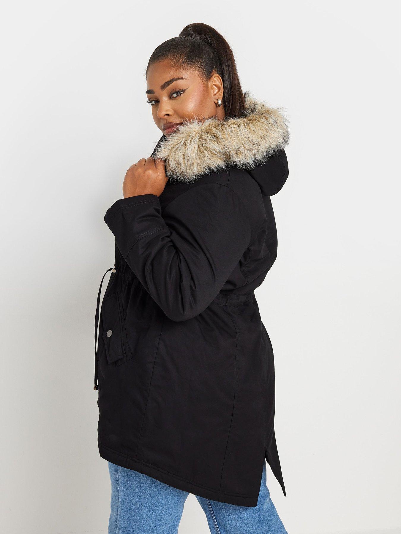 yours-curve-fur-trim-parka-blackstillFront