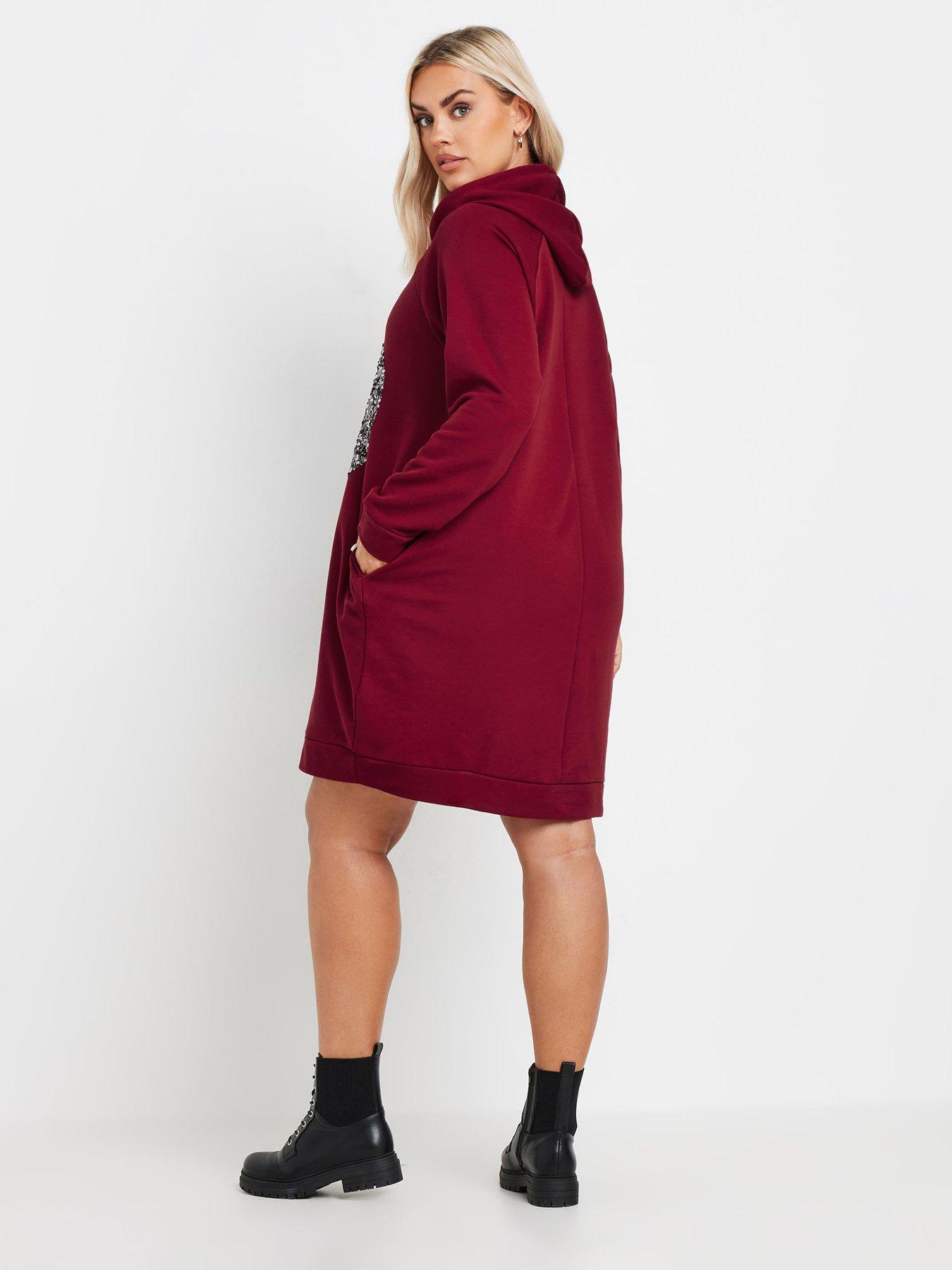 yours-curve-heart-embellished-hoodie-dress-redstillFront