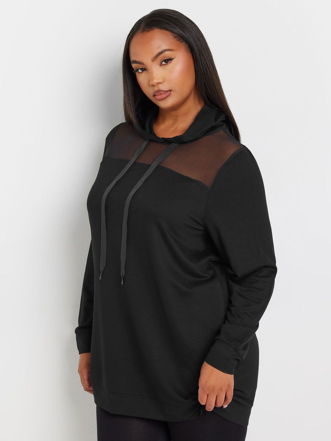 yours-curve-mesh-detailed-hoodie-black