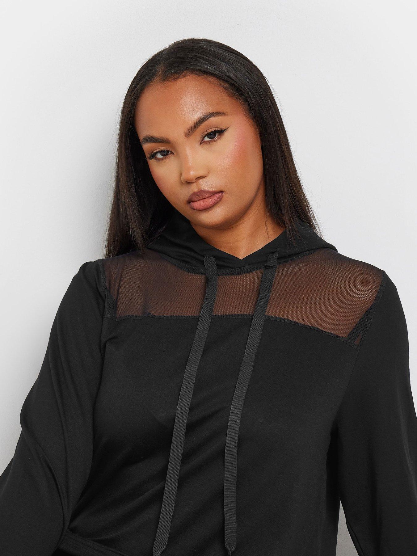 yours-curve-mesh-detailed-hoodie-blackoutfit