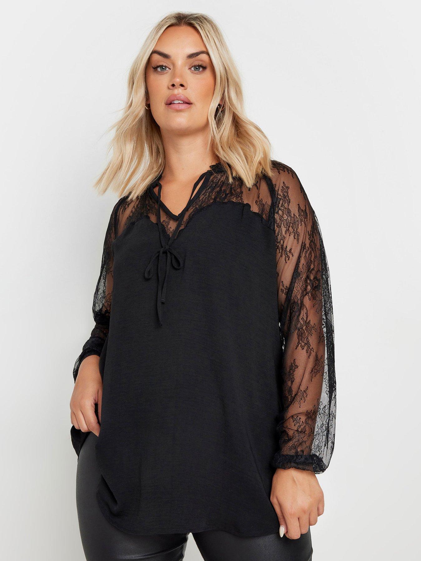 yours-curve-sweetheart-lace-tie-neck-blouse-black