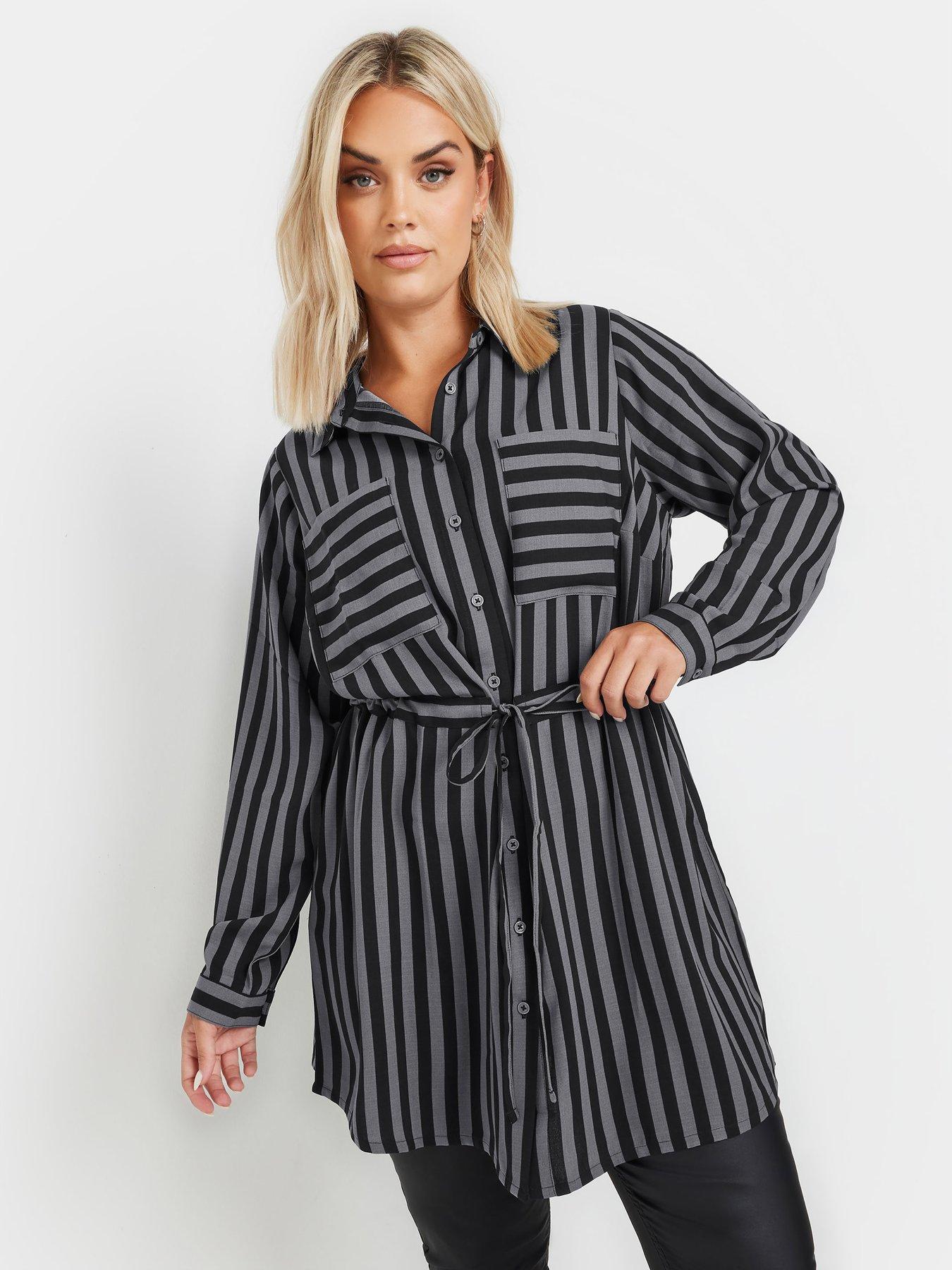 yours-curve-stripe-utility-tunic-shirt-grey