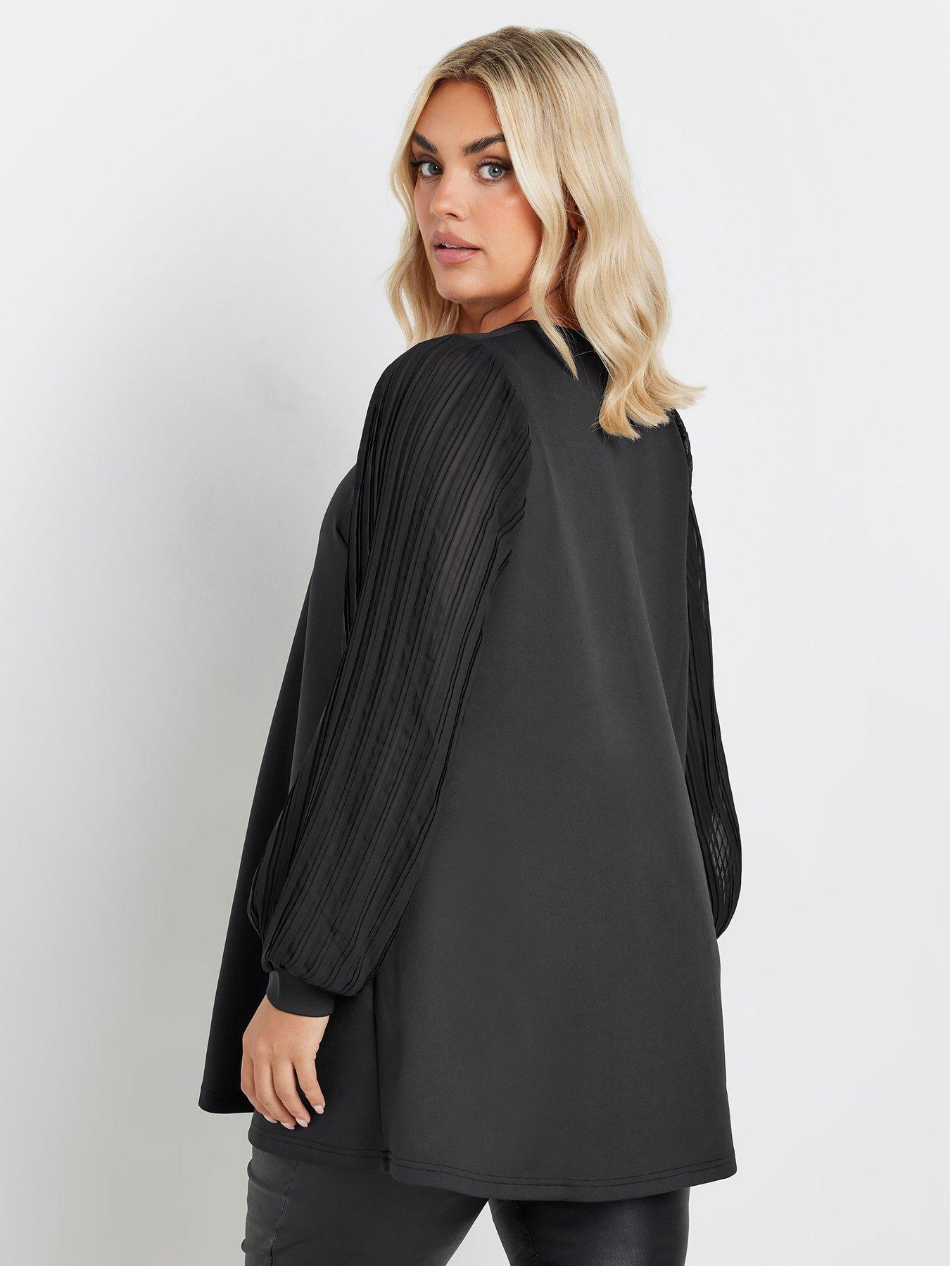 yours-curve-pleated-sleeve-v-neck-top-blackstillFront