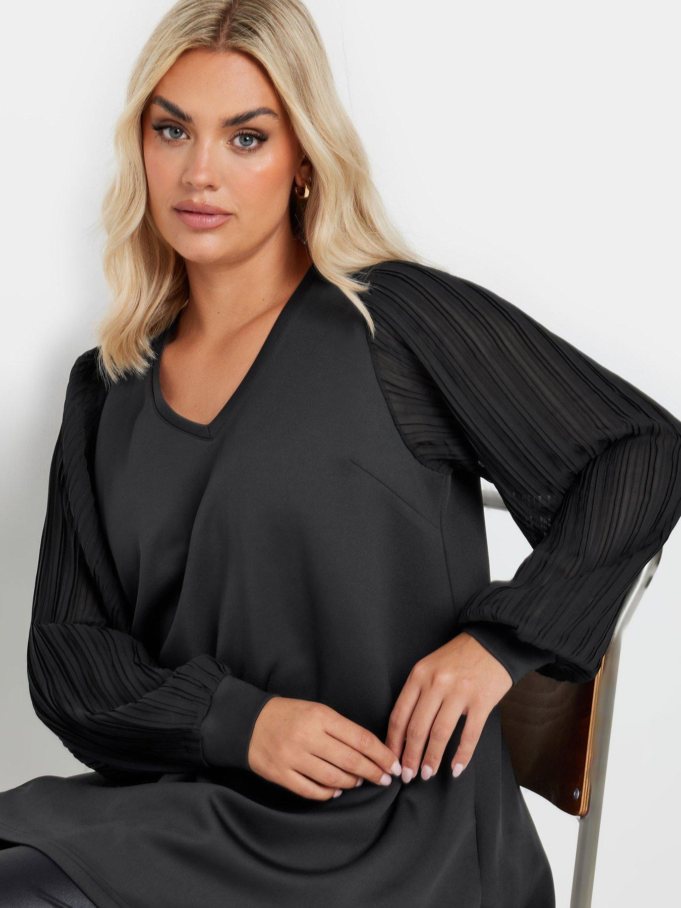 yours-curve-pleated-sleeve-v-neck-top-blackoutfit