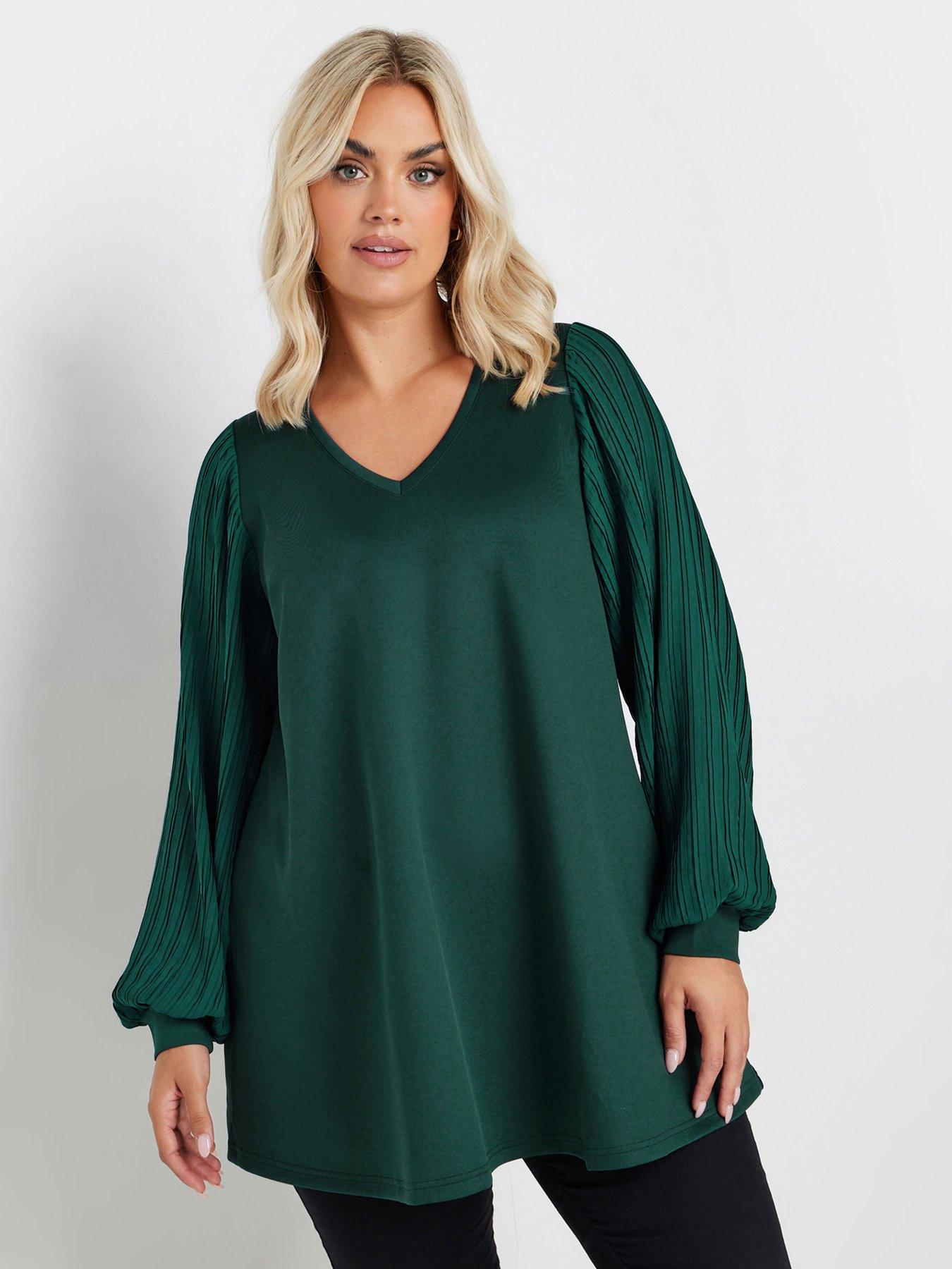 yours-curve-pleated-sleeve-v-neck-top