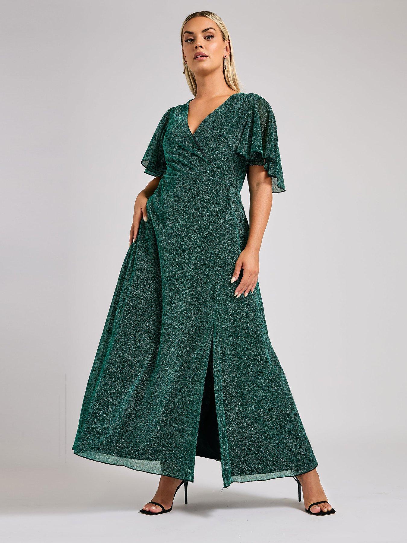 yours-curve-metallic-wrap-maxi-dress-green