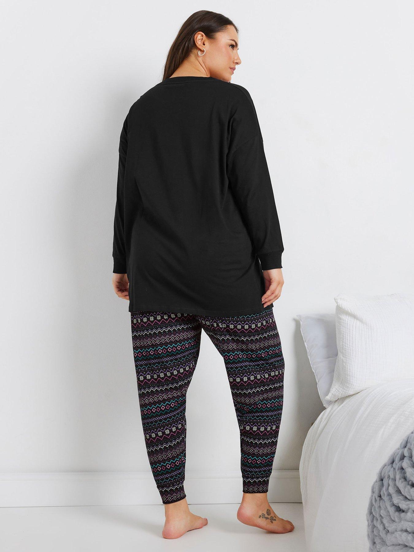 yours-curve-snuggle-fairisle-long-sleeve-pj-set-blackstillFront