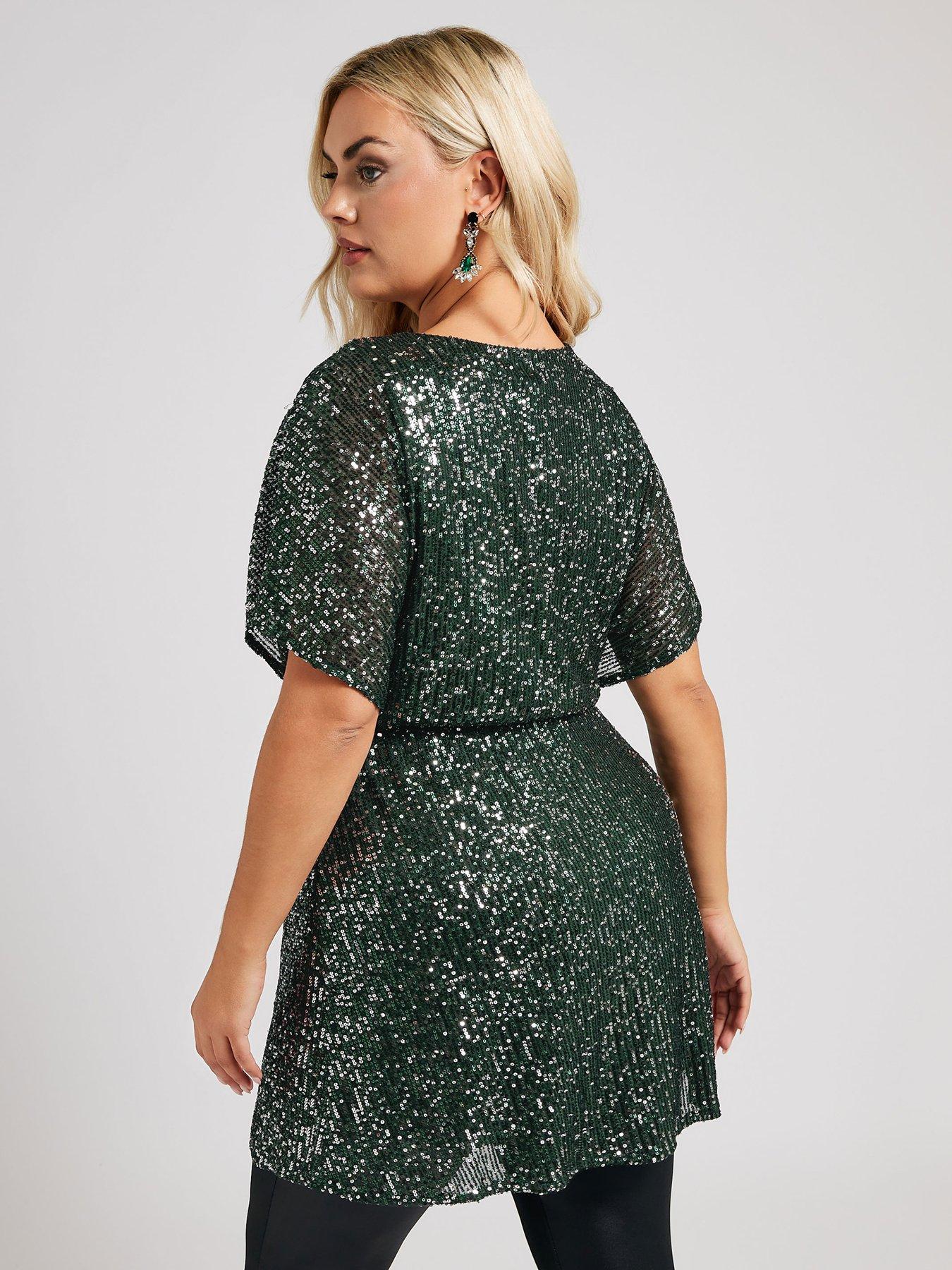 yours-curve-sequin-peplum-top-greenstillFront