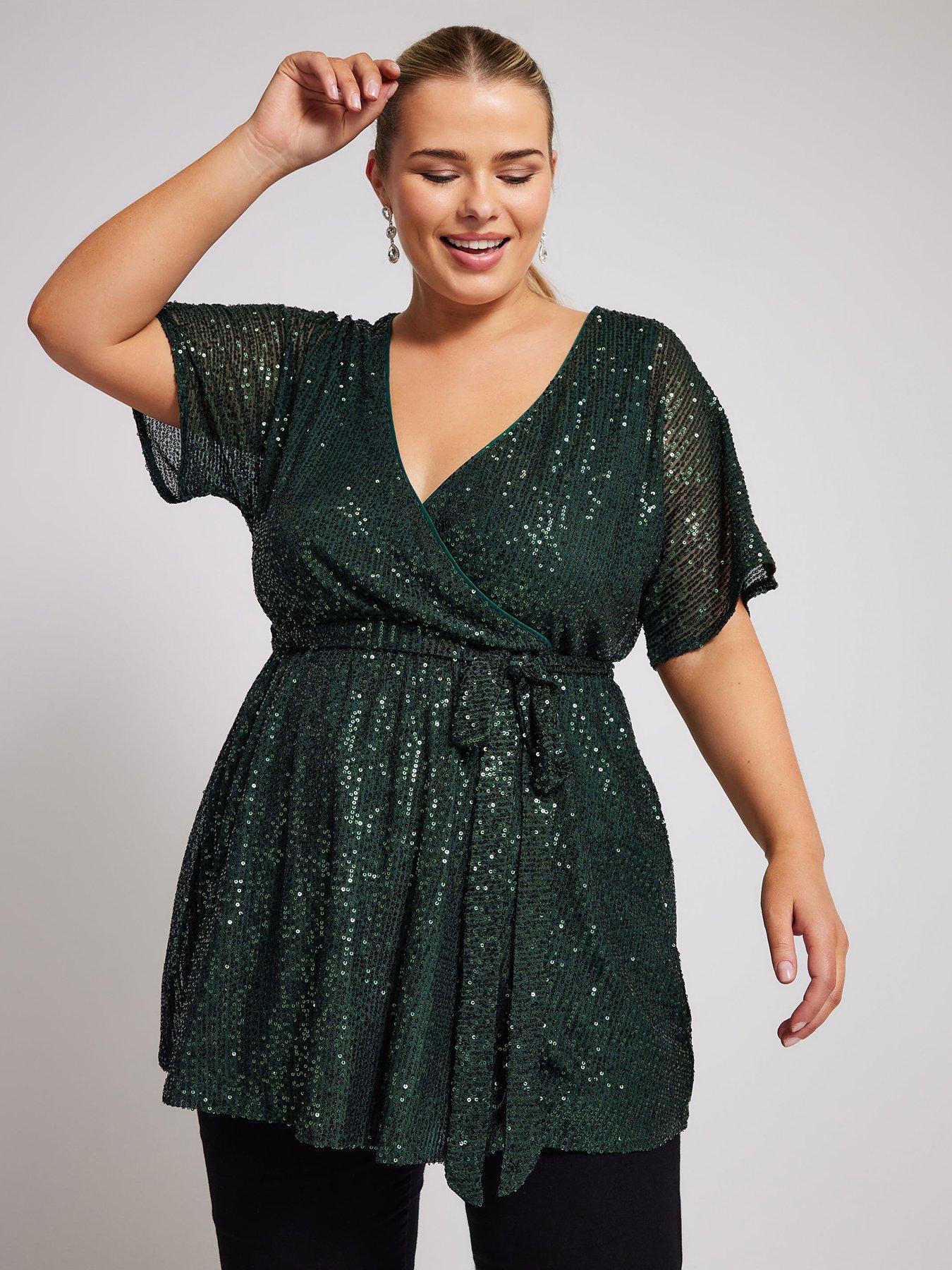 yours-curve-sequin-wrap-top-green