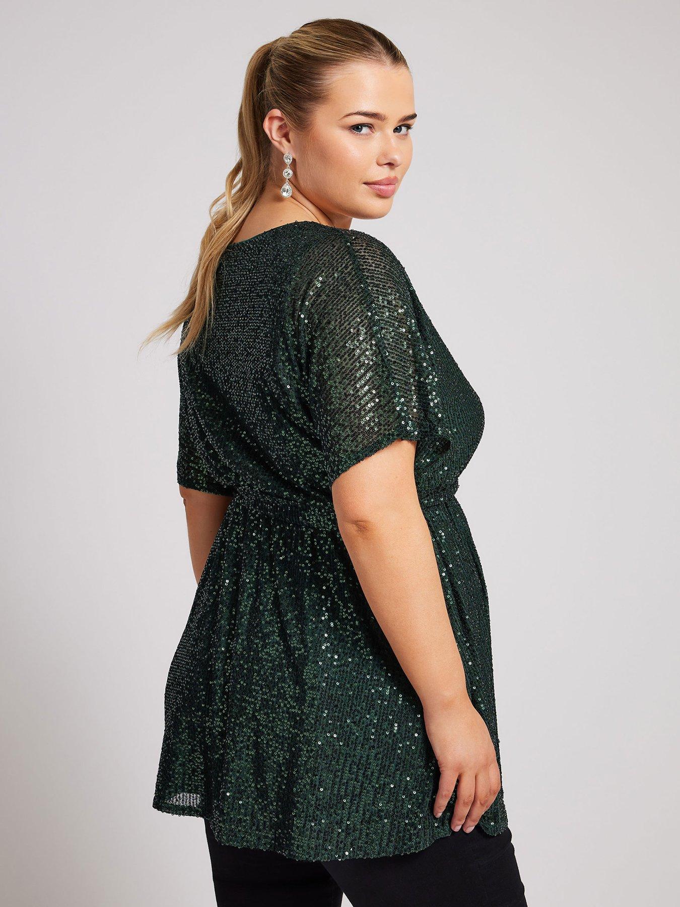 yours-curve-sequin-wrap-top-greenstillFront