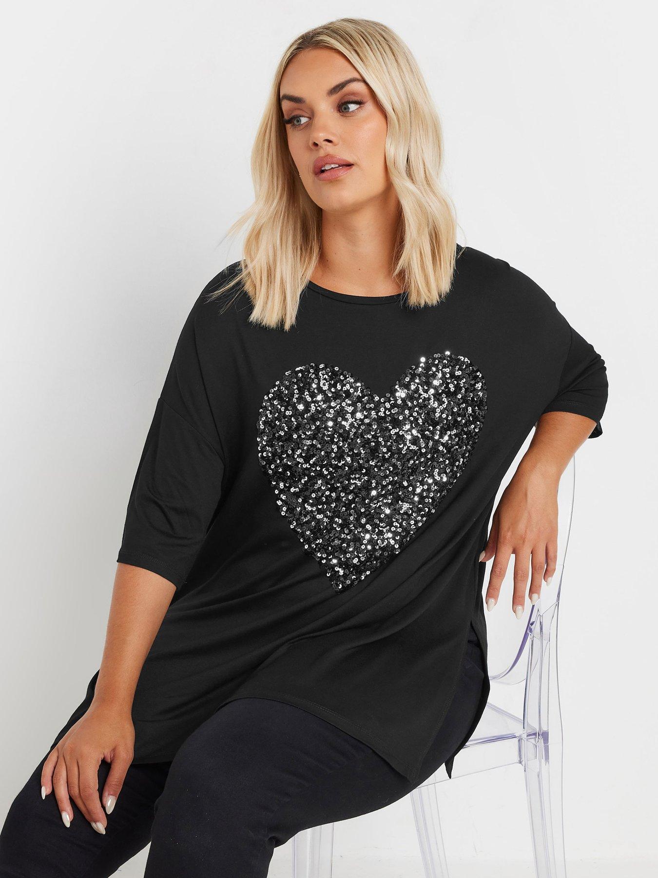 yours-curve-heart-embellished-t-shirt-black