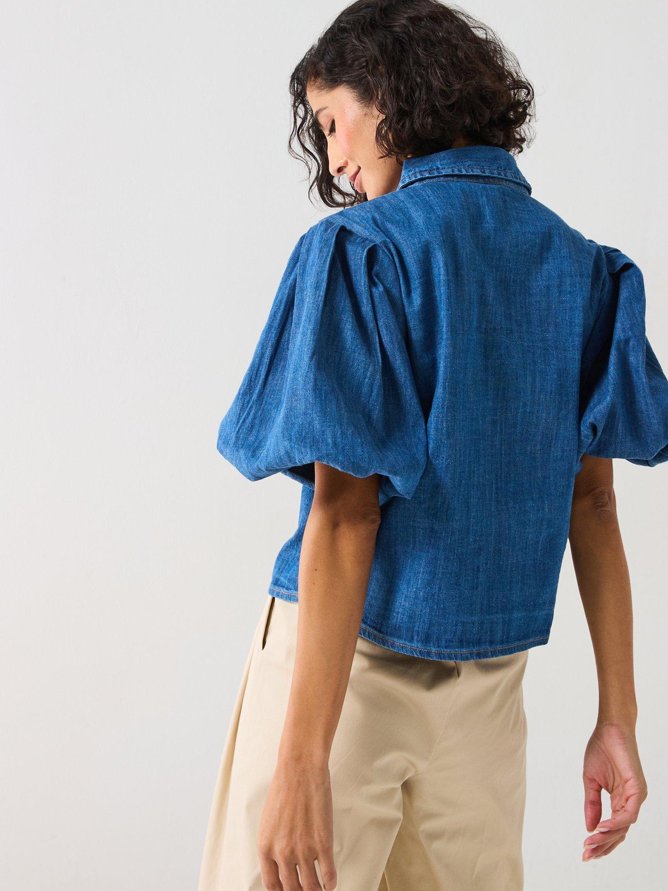 Image 2 of 6 of V by Very Bubble Sleeve Denim Shirt - Mid Wash