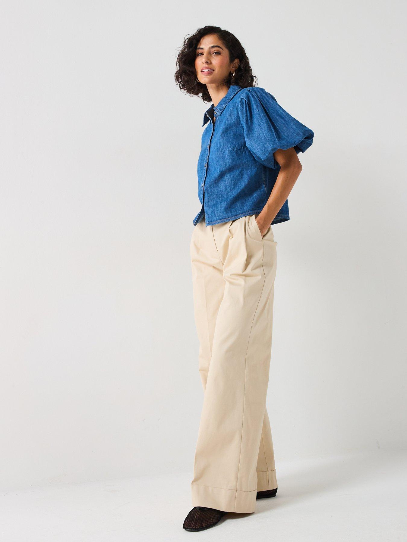 Image 3 of 6 of V by Very Bubble Sleeve Denim Shirt - Mid Wash