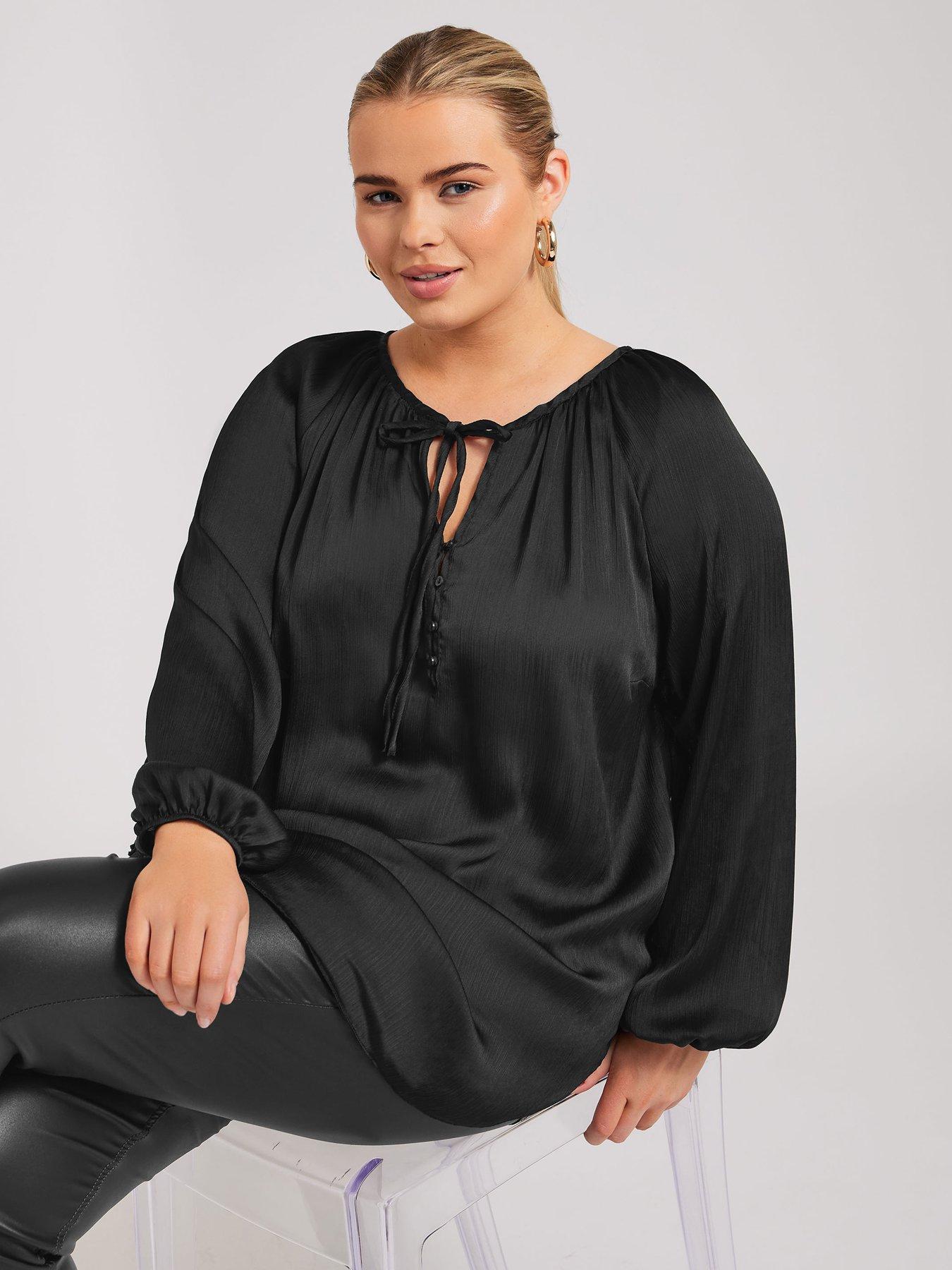 Yours Curve Button Blouse - Black