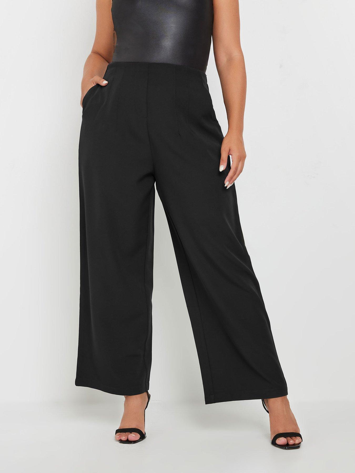 Yours Curve Darted Waist Wide Leg Trouser - Black