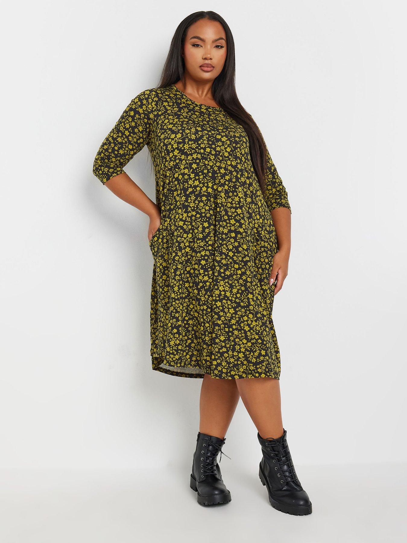 yours-curve-floral-pocket-dress-black