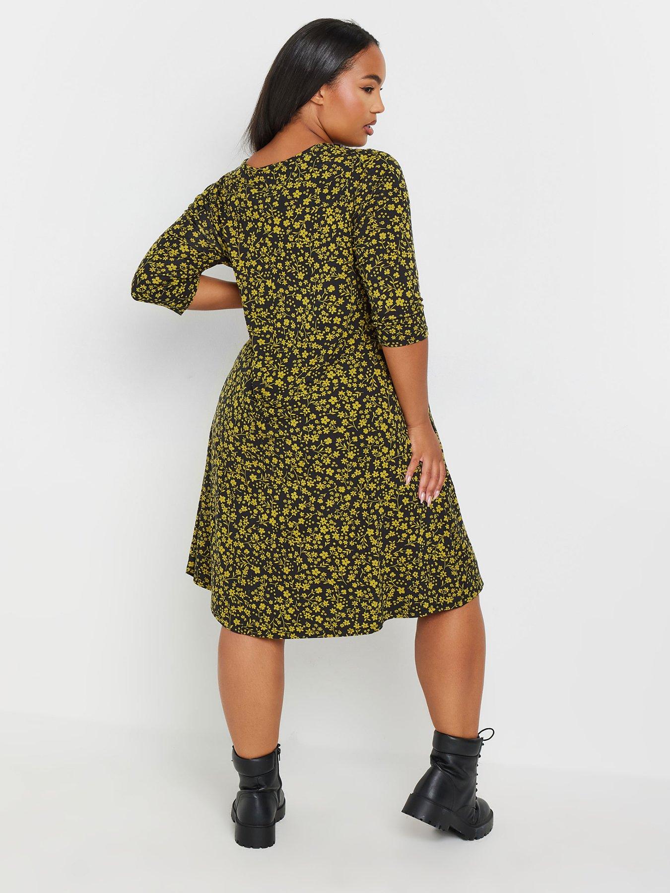 yours-curve-floral-pocket-dress-blackstillFront