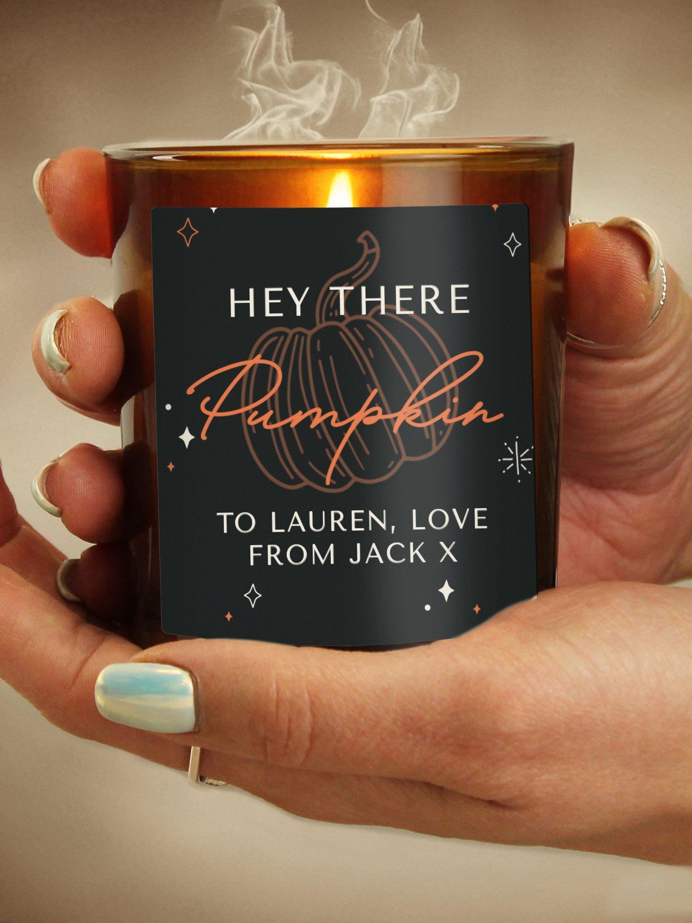 Image 2 of 3 of The Personalised Memento Company Personalised Pumpkin Amber Glass Candle