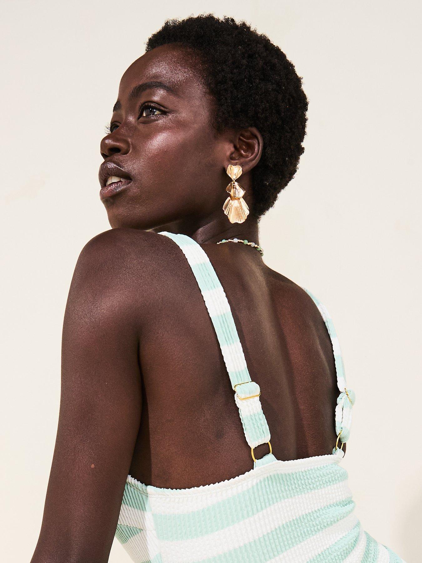 Image 5 of 6 of V by Very Crinkle Stripe Swimsuit - Green