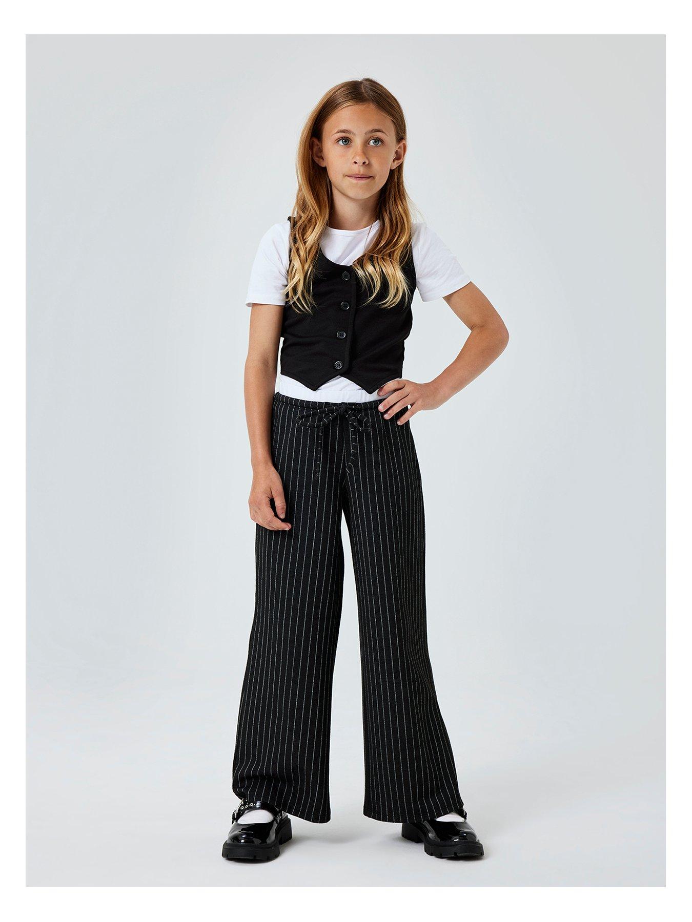 name-it-girls-stripe-wide-leg-trousers-black