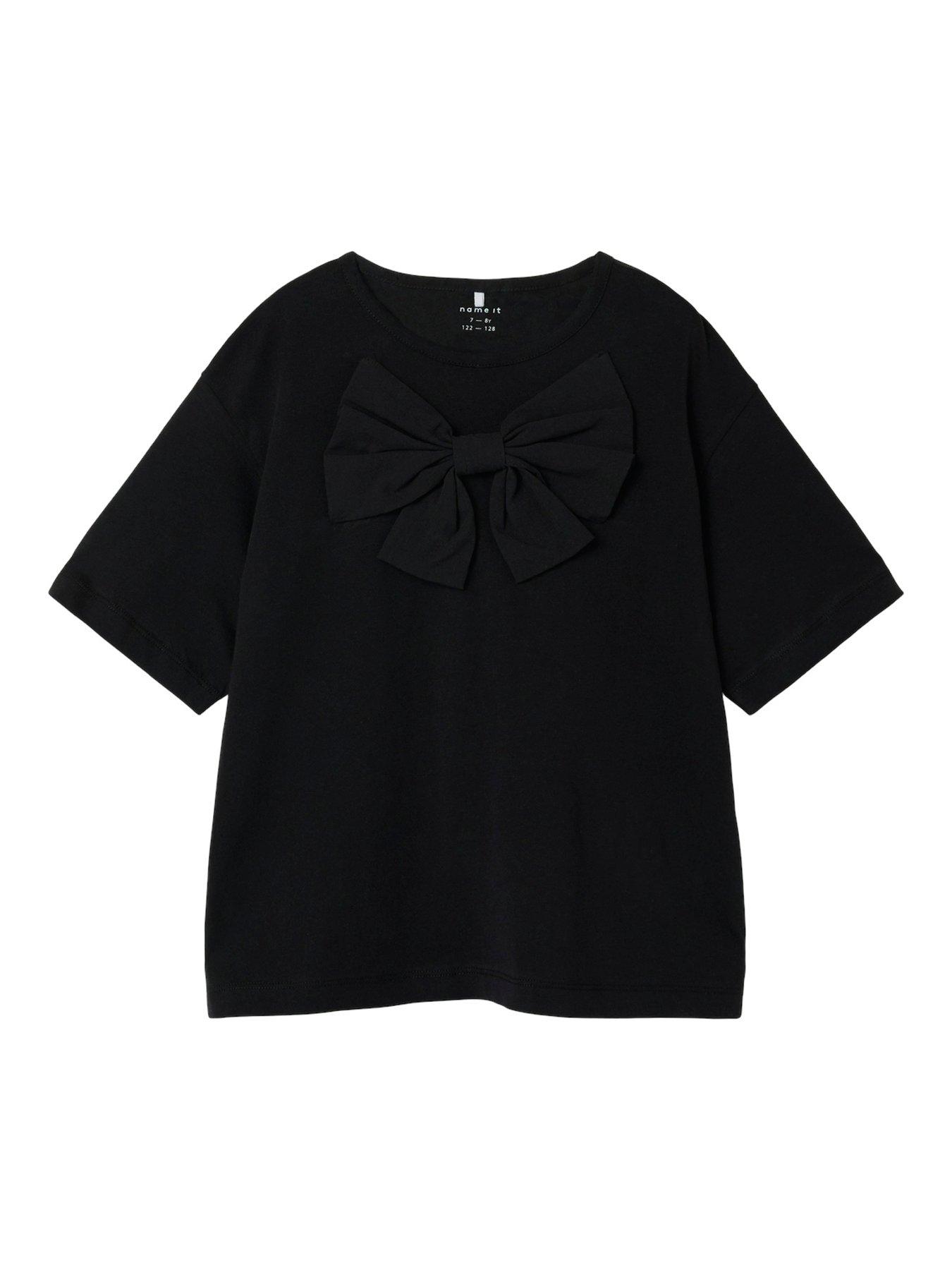 name-it-girls-large-bow-oversized-tshirt-blackstillFront