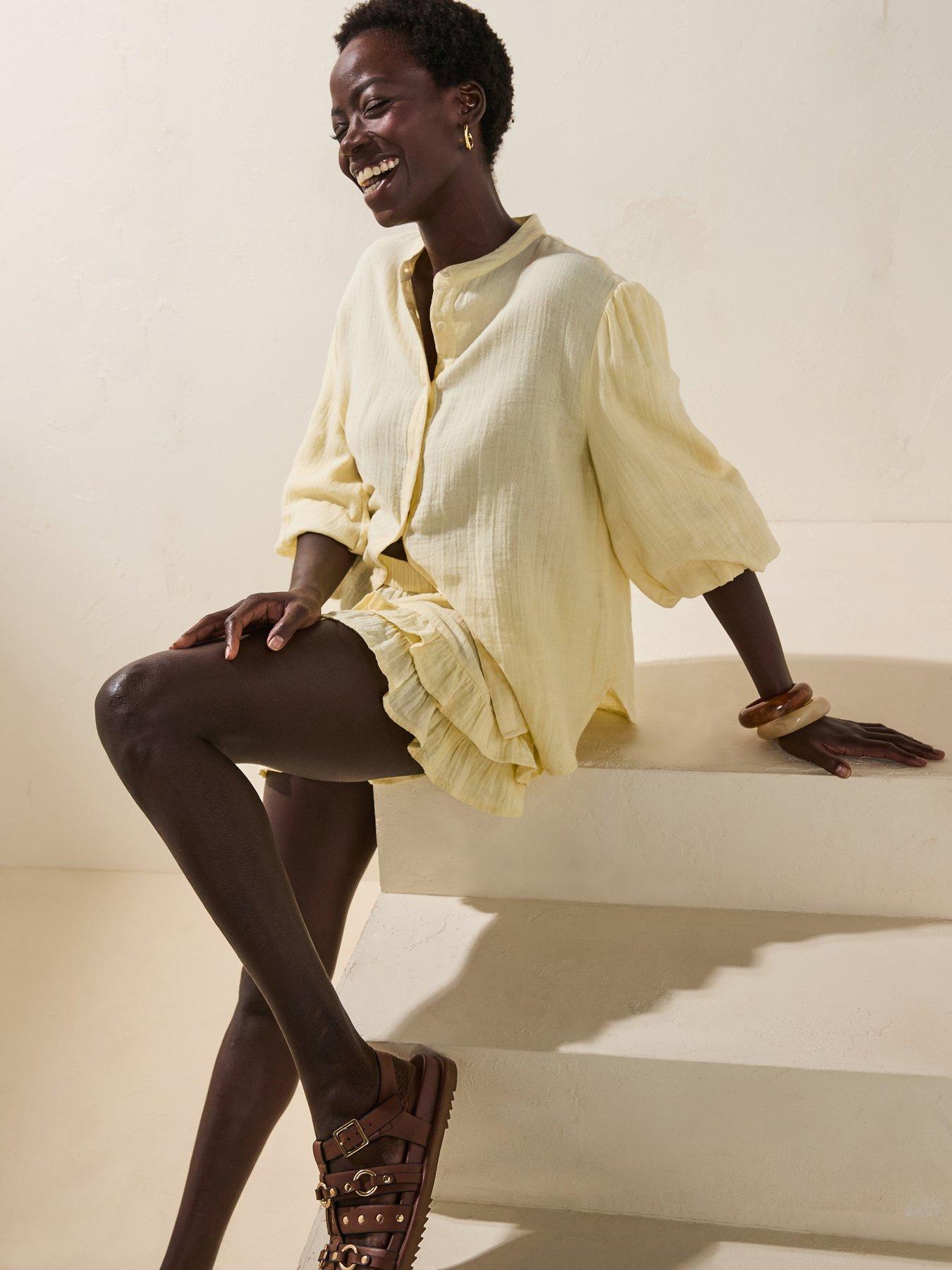 Image 1 of 6 of V by Very Crinkle Button Through Co Ord Top - Yellow