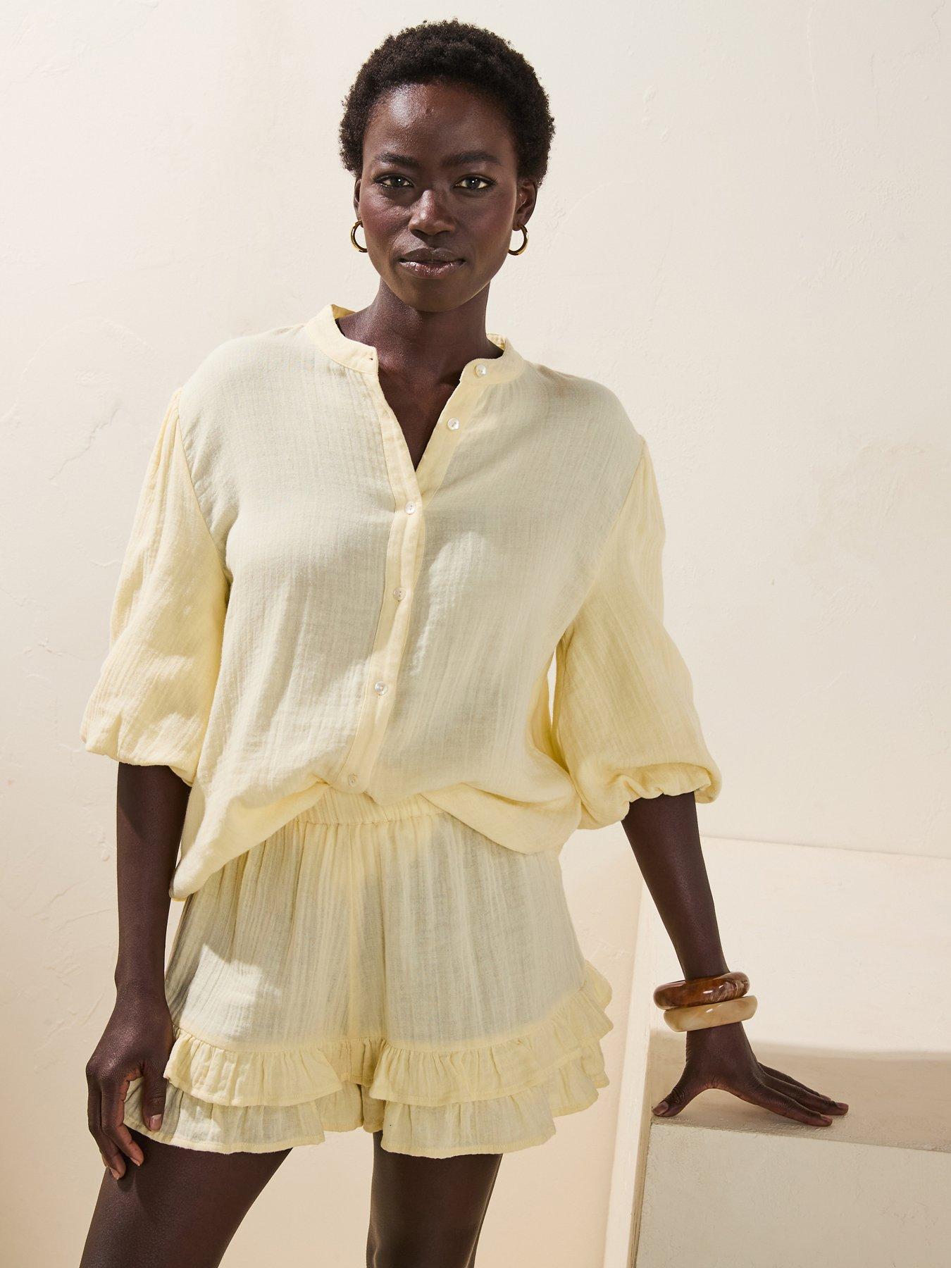 v-by-very-crinkle-button-through-co-ord-top-yellowdetail